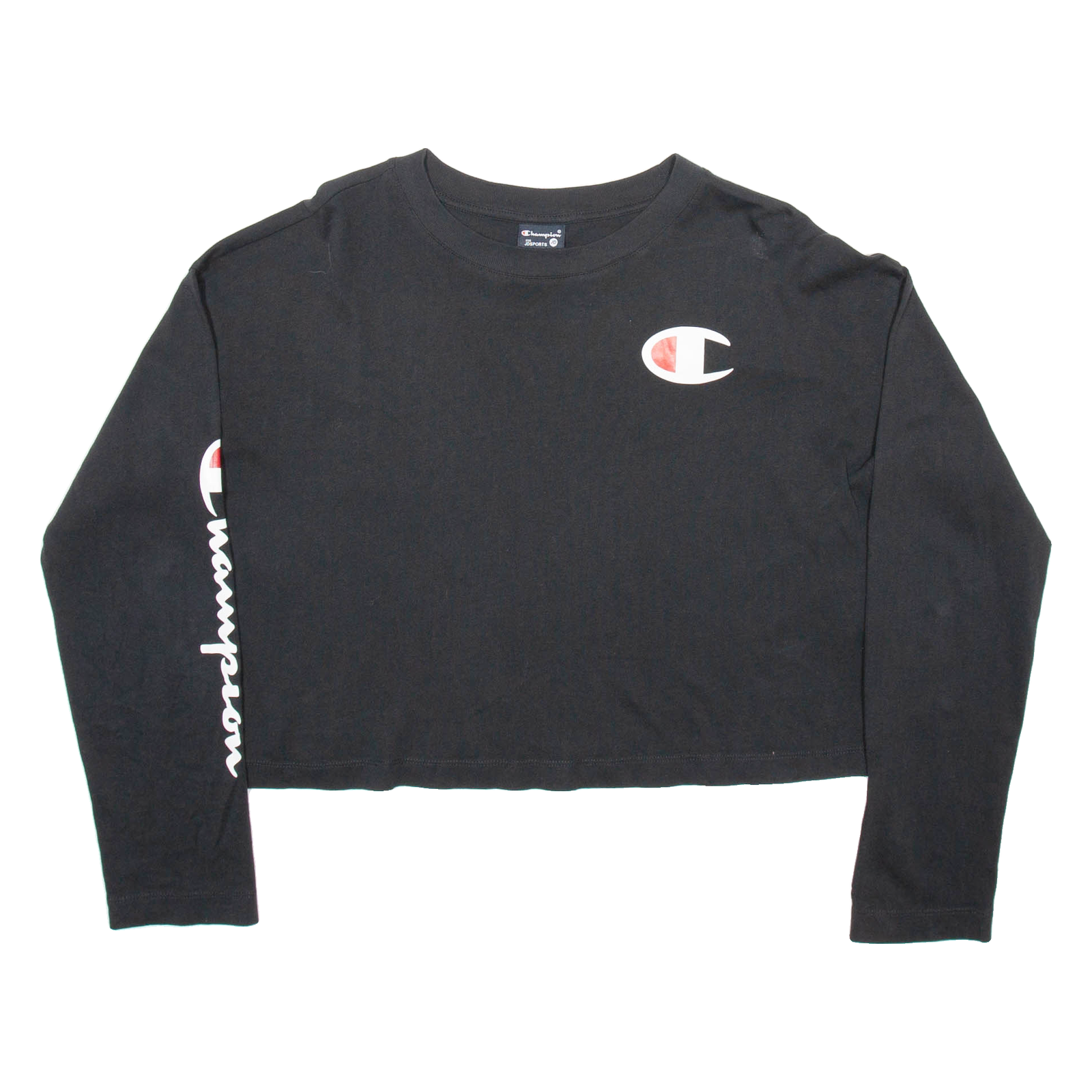CHAMPION CROPPED Womens T-Shirt Black Long Sleeve M Refurbished - N/A refurbished available on Cerqular