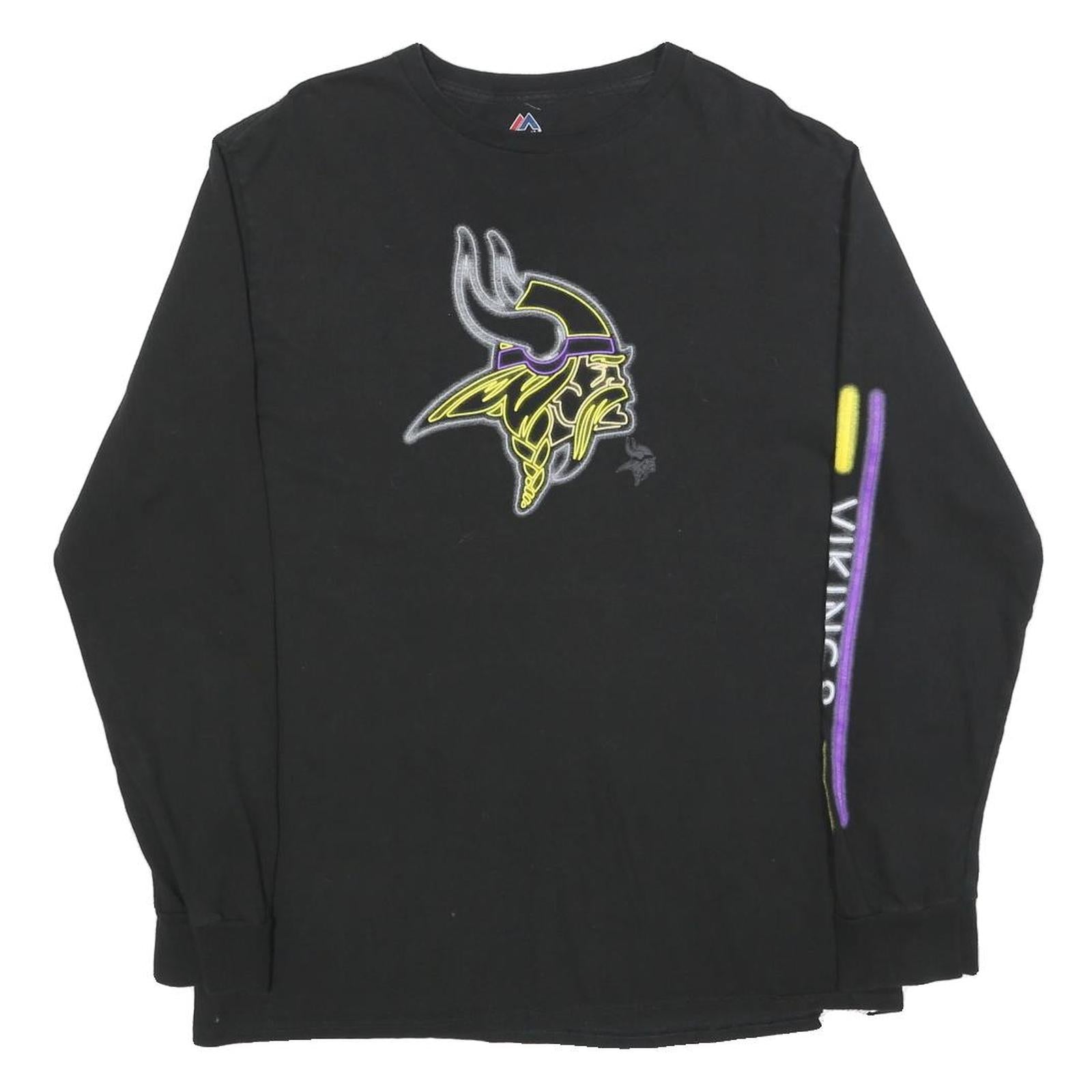 MAJESTIC Mens Black Graphic Long Sleeve Crew Neck T-Shirt L Viking Logo Refurbished - N/A refurbished available on Cerqular