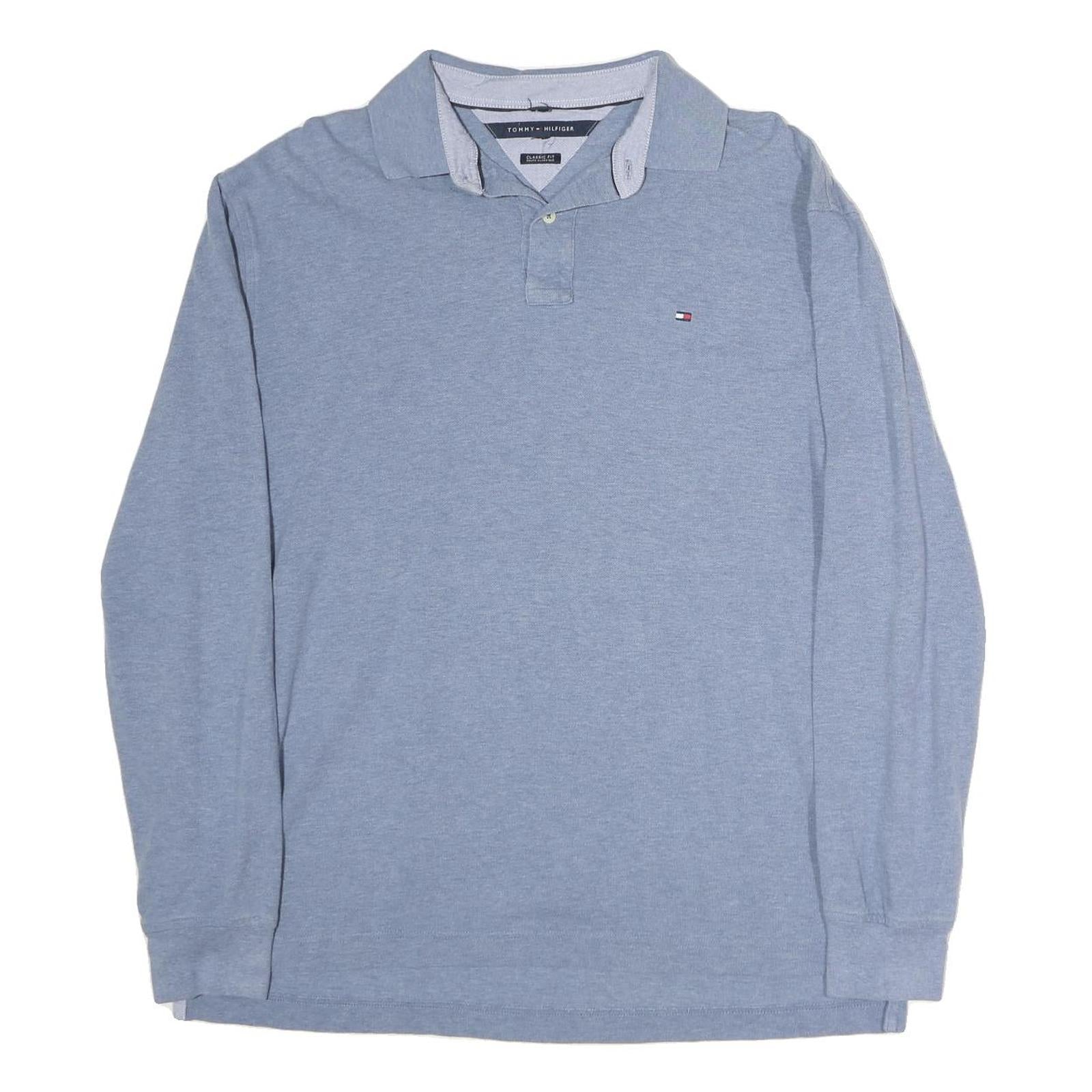 TOMMY HILFIGER Mens Blue Long Sleeve Plain XL Cotton Polo Shirt Classic Fit Refurbished - N/A refurbished available on Cerqular