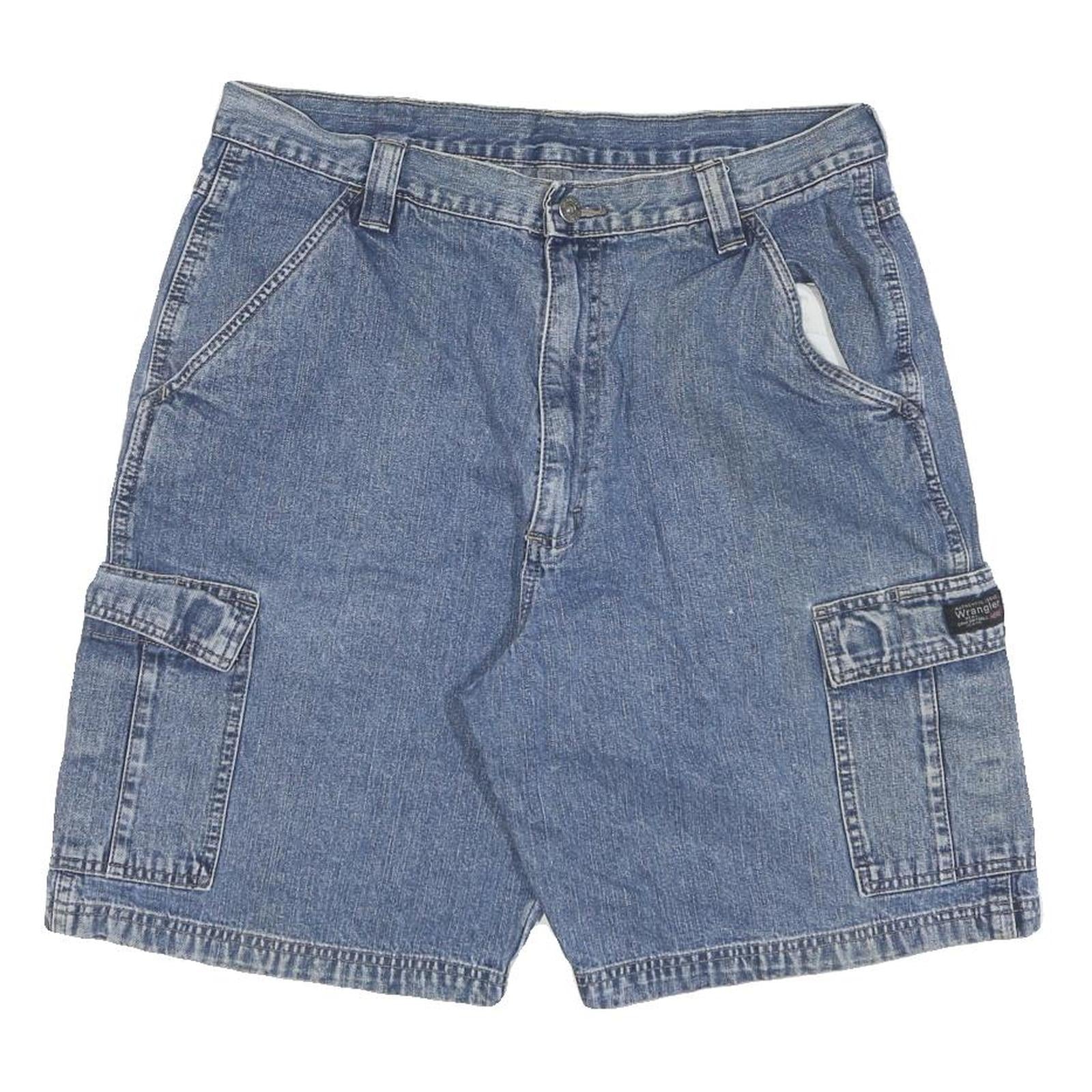 WRANGLER Mens Denim Blue Cargo Shorts L W34 Casual Cotton Blend Workwear Refurbished - N/A refurbished available on Cerqular