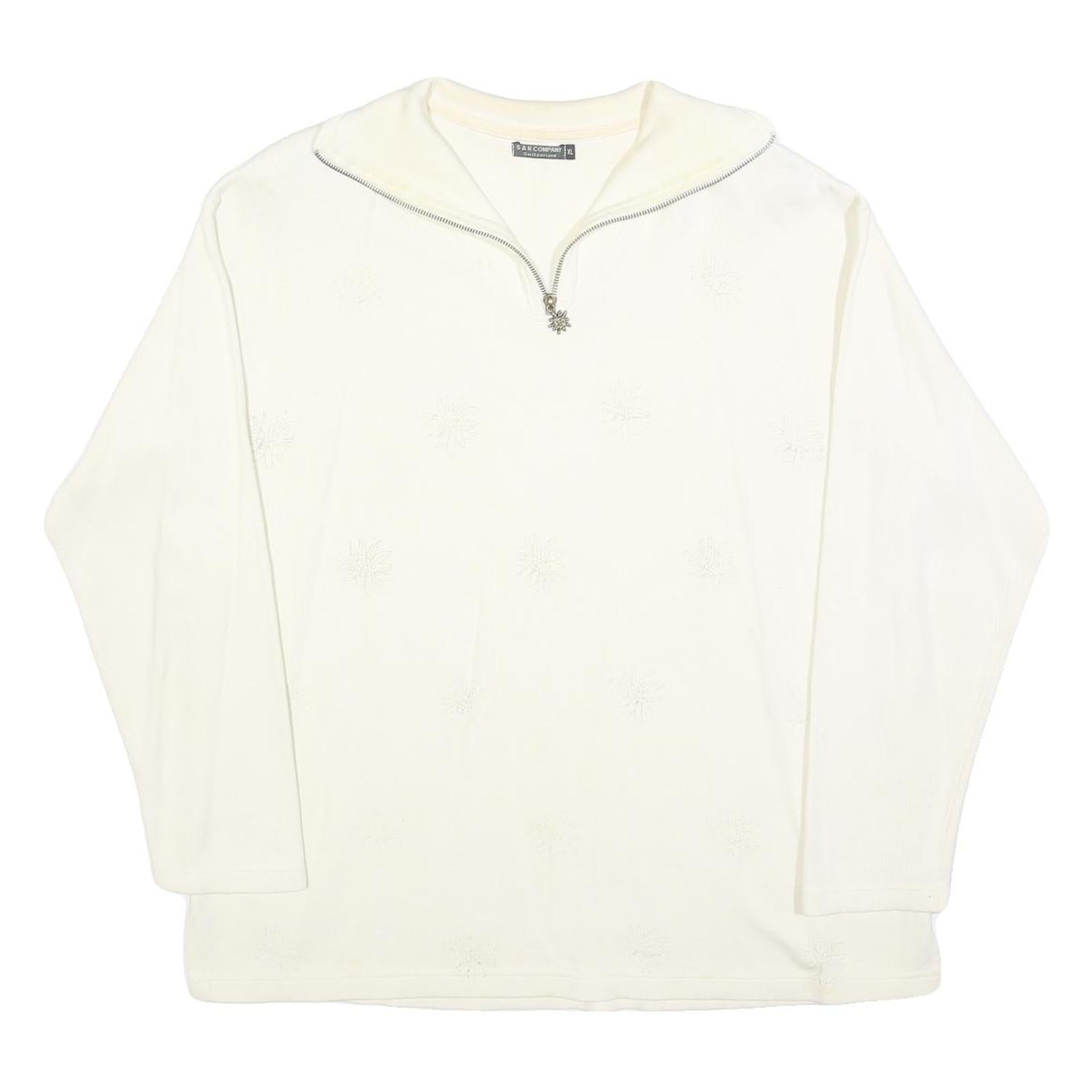 S & K COMPANY Womens White 1/4 Zip XL Cotton Blend Sweatshirt Pullover Casual Refurbished - N/A refurbished available on Cerqular