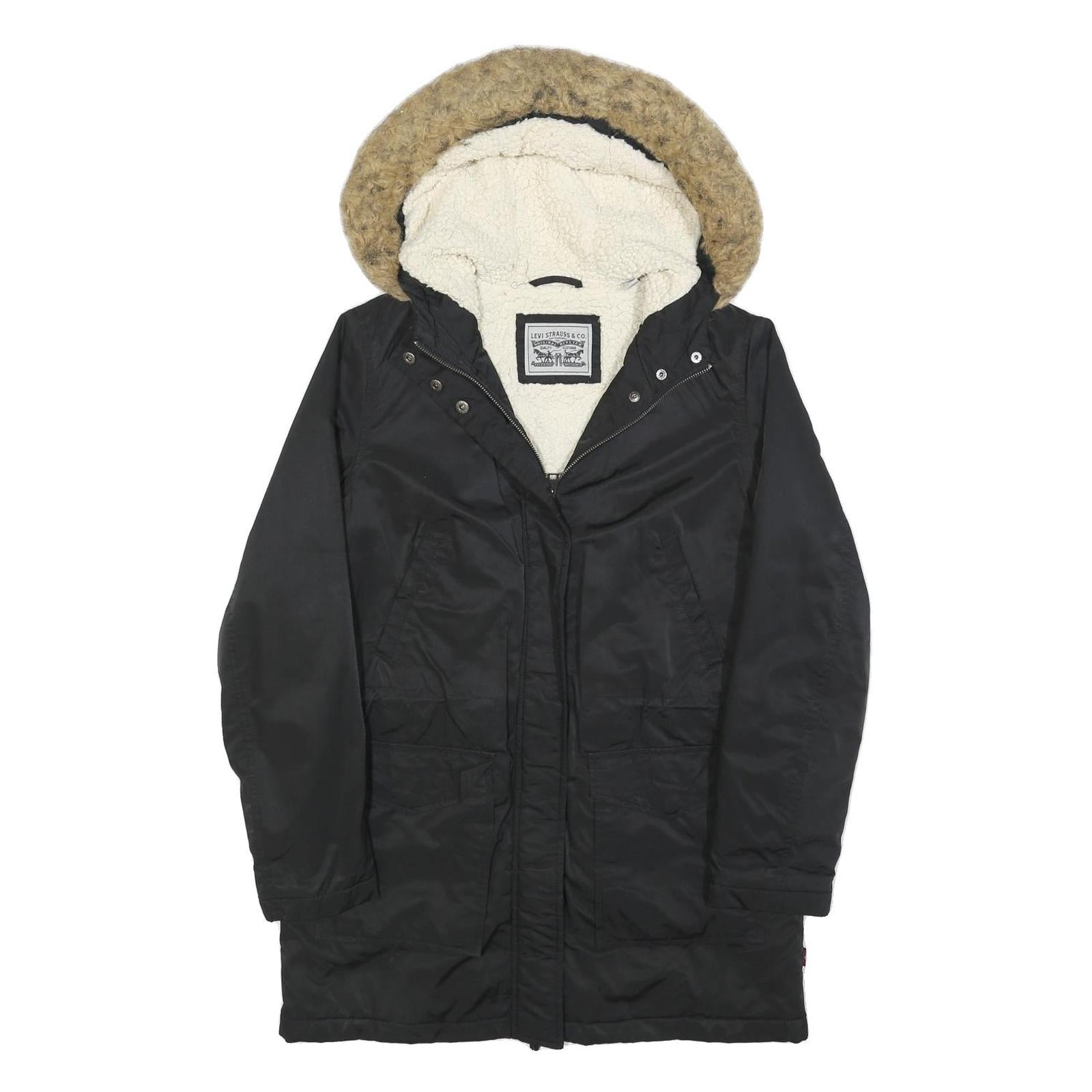 LEVI'S Womens Black Faux Fur Hooded Jacket S Polyester Blend Zip Winter Coat Refurbished - N/A refurbished available on Cerqular