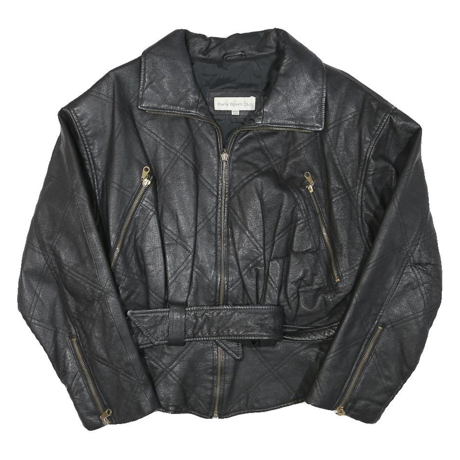 PARIS SPORT CLUB Womens Black Leather Jacket S Quilted Zip Vintage Chic Refurbished - N/A refurbished available on Cerqular