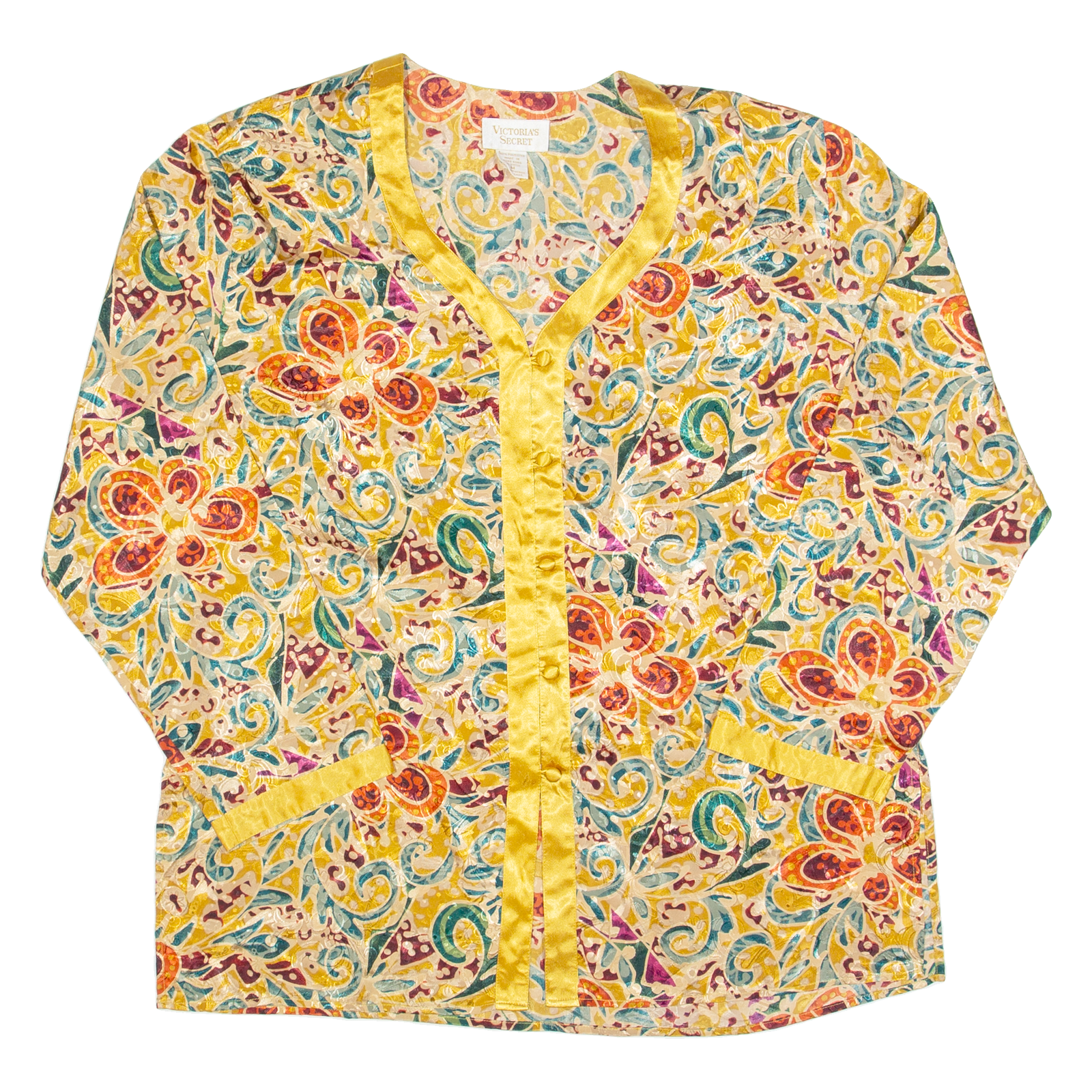 VICTORIA'S SECRETS Womens Printed Blouse Gold Long Sleeve 90s Floral M Refurbished - N/A refurbished available on Cerqular
