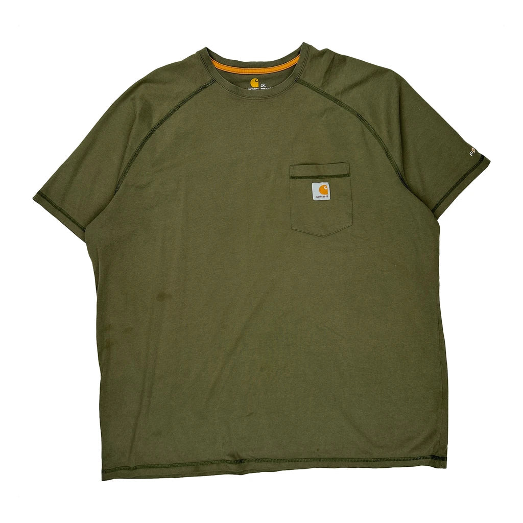 Carhartt T-Shirt - 2XL Green Cotton Refurbished - Thrifted (note: this is a term often used to describe second- refurbished available on Cerqular