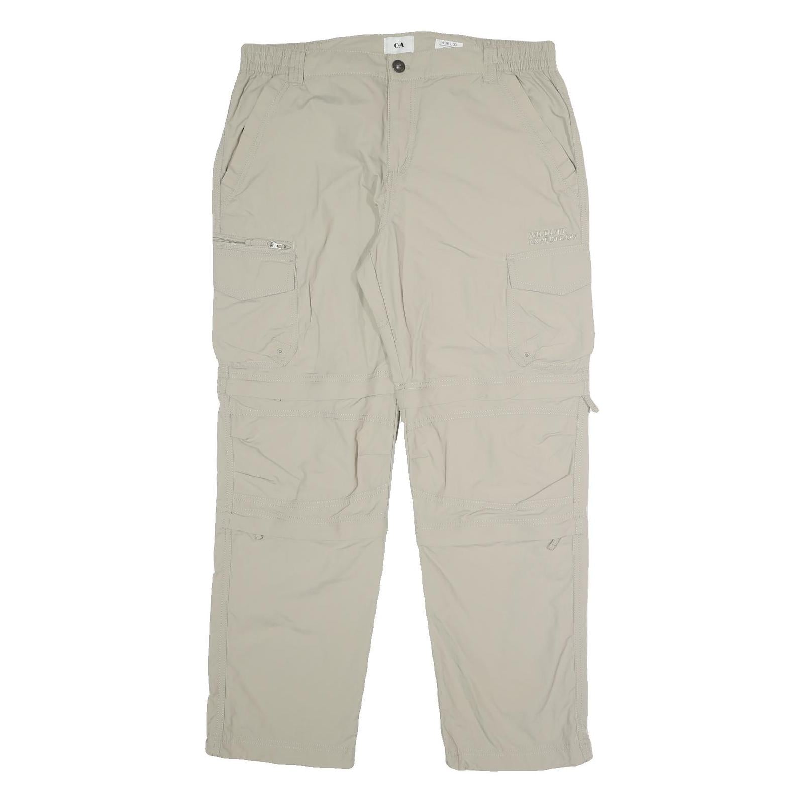 C&A Mens Relaxed Beige Polyester Blend Zip Cargo Trousers W36 L30 Outdoor Refurbished - N/A refurbished available on Cerqular