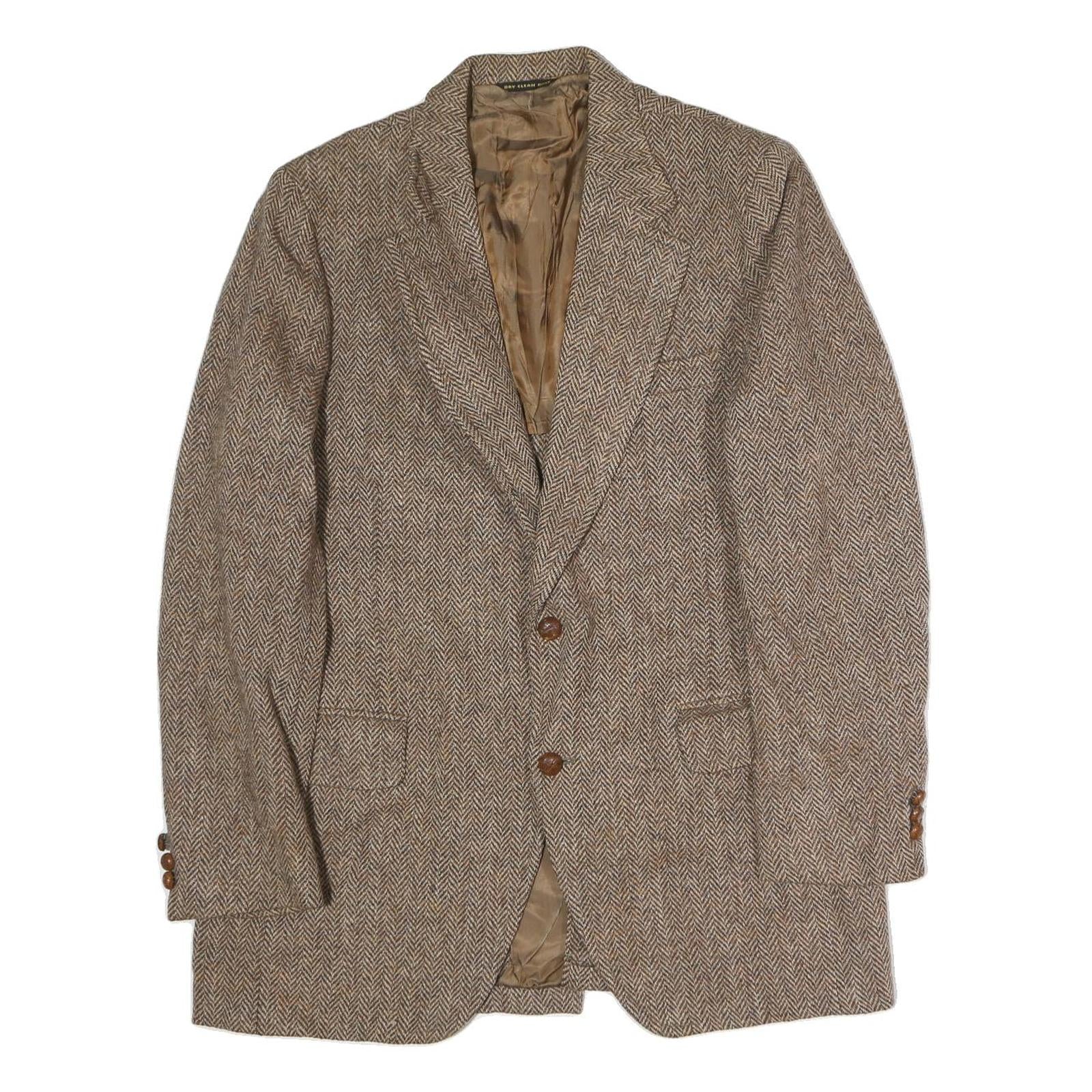 Mens Brown Cotton Herringbone Classic Jacket L Button Closure Tailored Refurbished - N/A refurbished available on Cerqular
