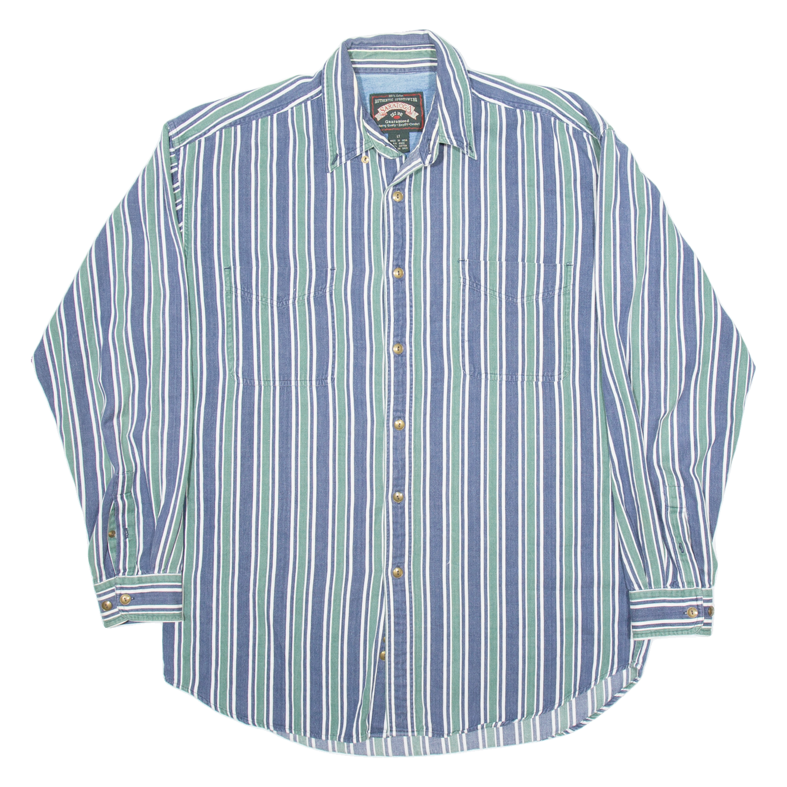 SARATOGA Mens Shirt Blue Striped Long Sleeve L Refurbished - N/A refurbished available on Cerqular