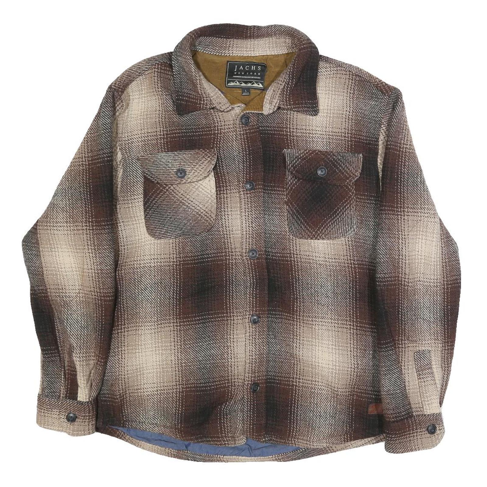 JACHS Mens Brown & Beige Coach Jacket L Cotton Blend Plaid Pattern Button Refurbished - N/A refurbished available on Cerqular