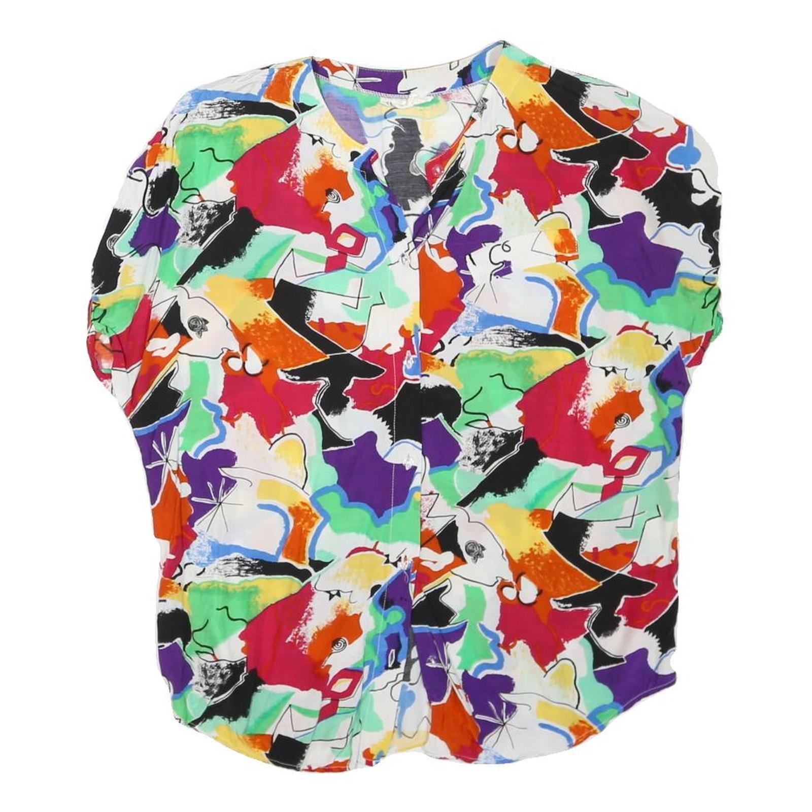 Womens White Multicolour Abstract Print Basic Short Sleeve Round Neck Top M Refurbished - N/A refurbished available on Cerqular