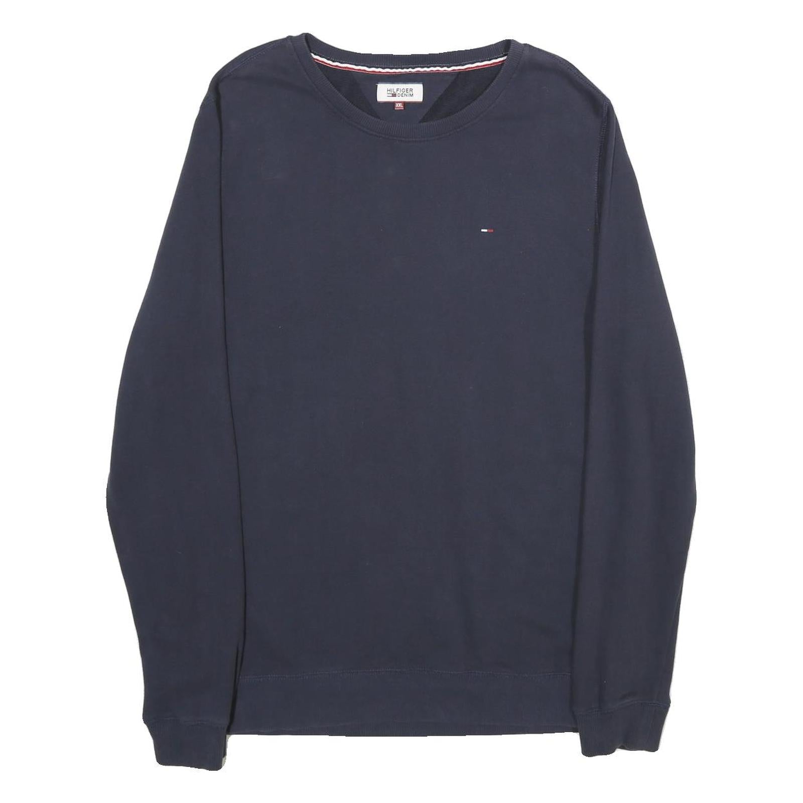 HILFIGER DENIM Mens Navy Blue Crew Neck 2XL Cotton Sweatshirt Pullover Casual Refurbished - N/A refurbished available on Cerqular