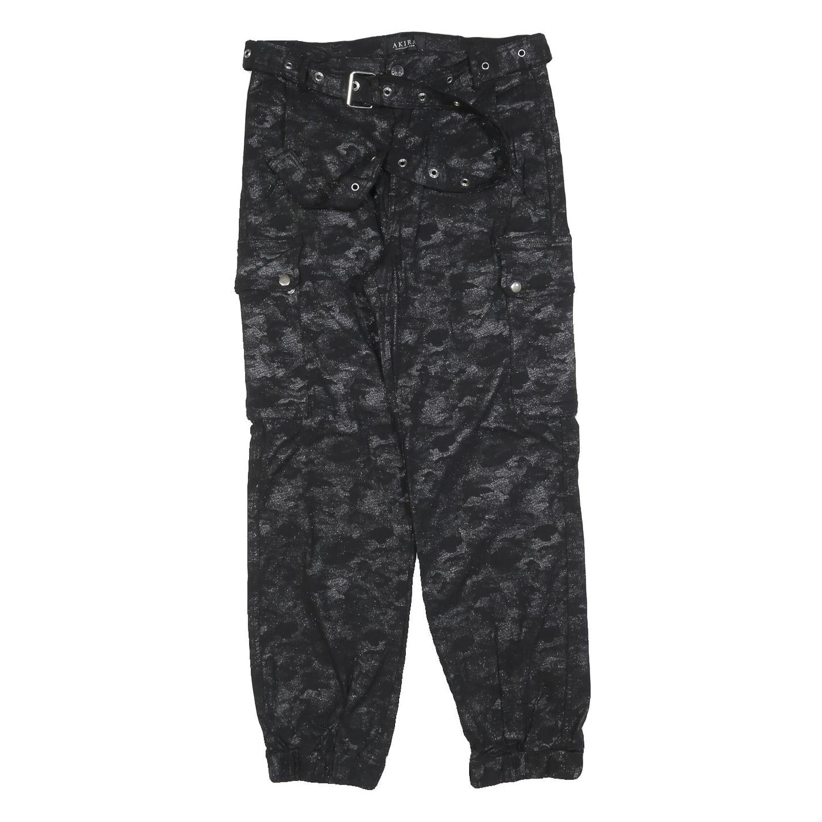 AKIRA Womens Black Cotton Blend Regular Cargo Trousers W30 L27 Belted Cuffed Refurbished - N/A refurbished available on Cerqular