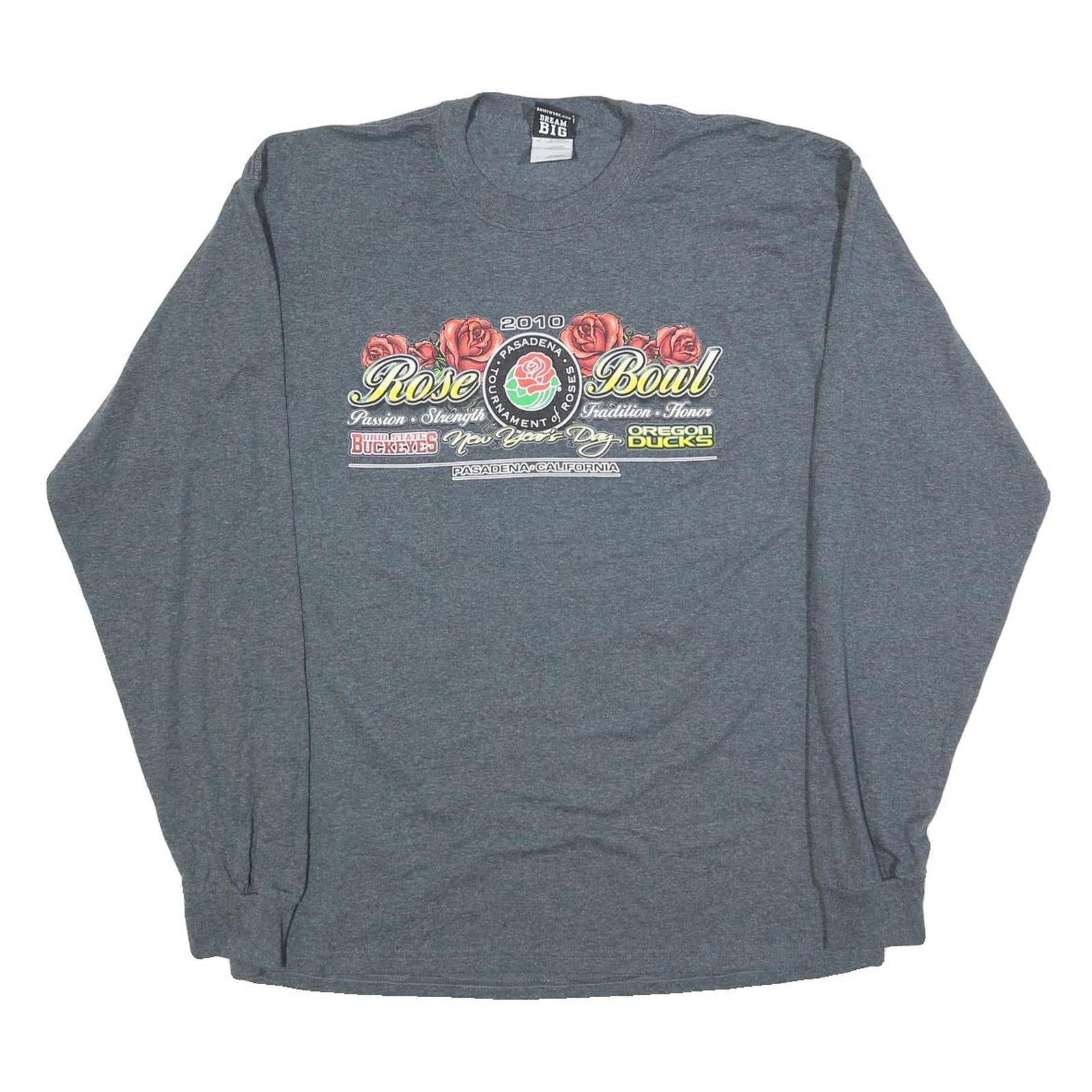 SHIRTWERX Mens Grey Rose Bowl 2010 Long Sleeve Crew Neck Graphic T-Shirt L Refurbished - N/A refurbished available on Cerqular