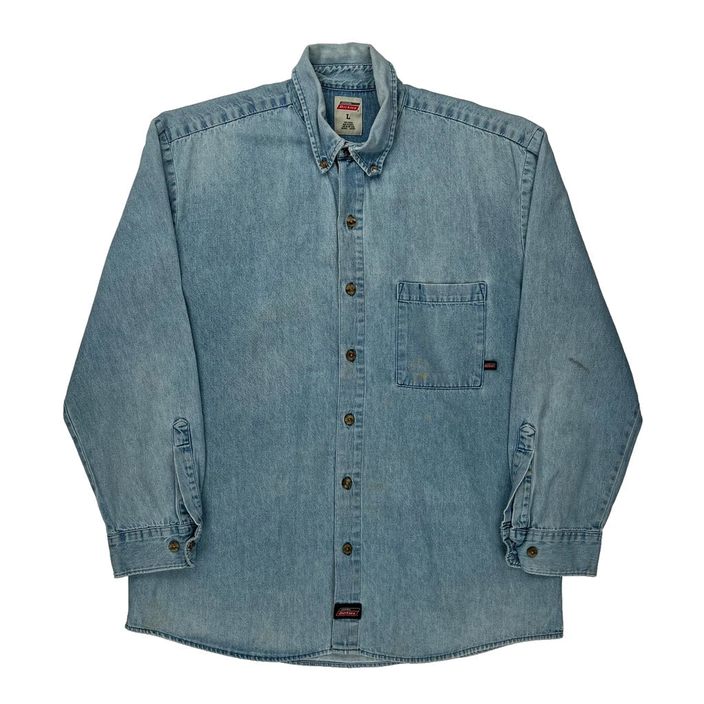 Dickies Denim Shirt - Large Light Wash Cotton Refurbished - Thrifted (note: this is a term often used to describe second- refurbished available on Cerqular