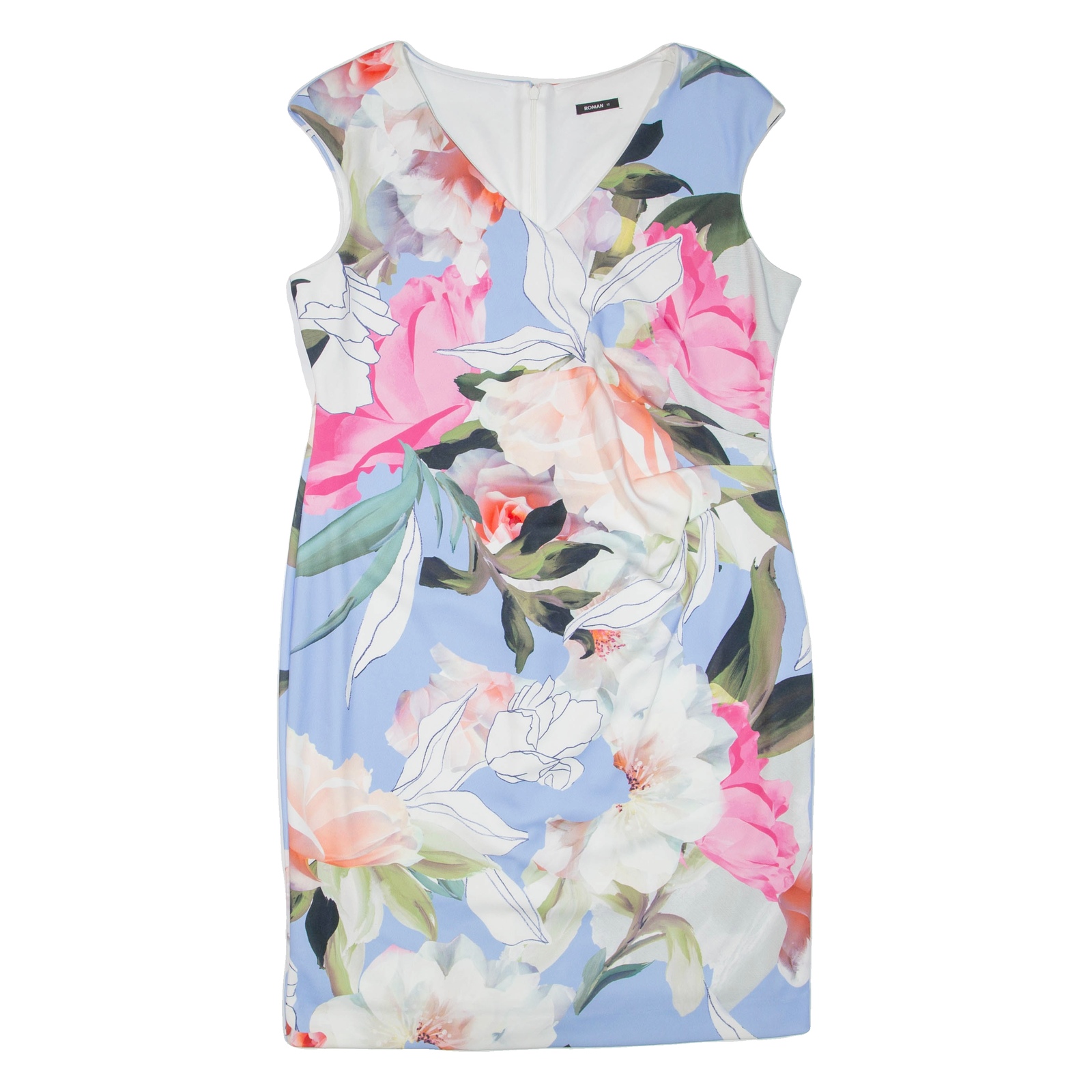ROMAN Womens Day Dress Blue Viscose Floral Sleeveless Knee Length 2XL Refurbished - N/A refurbished available on Cerqular