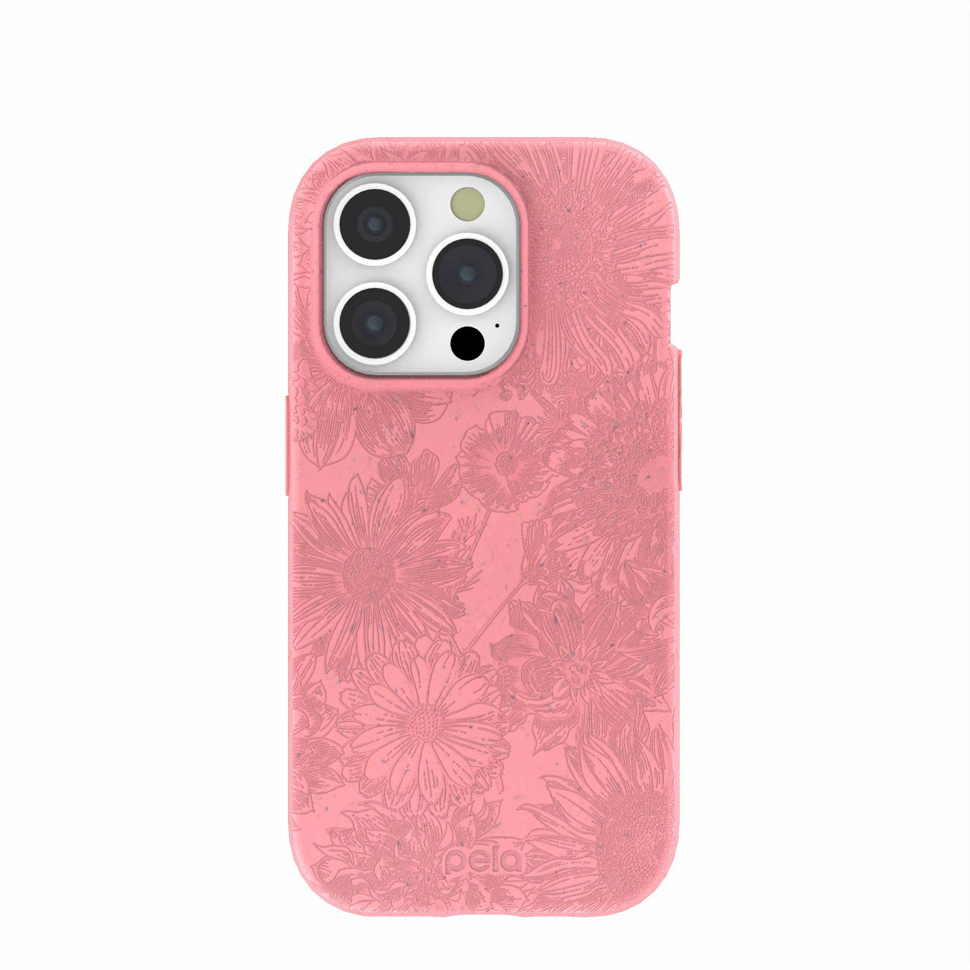 Bubblegum Pink Flora iPhone 15 Pro Case Refurbished - Pela Case refurbished available on Cerqular