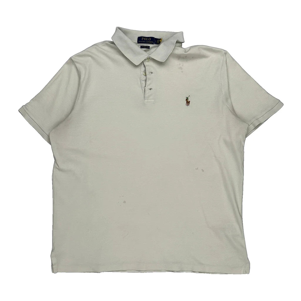 Polo By Ralph Lauren Polo Shirt - Large White Cotton Refurbished - Thrifted (note: this is a term often used to describe second- refurbished available on Cerqular