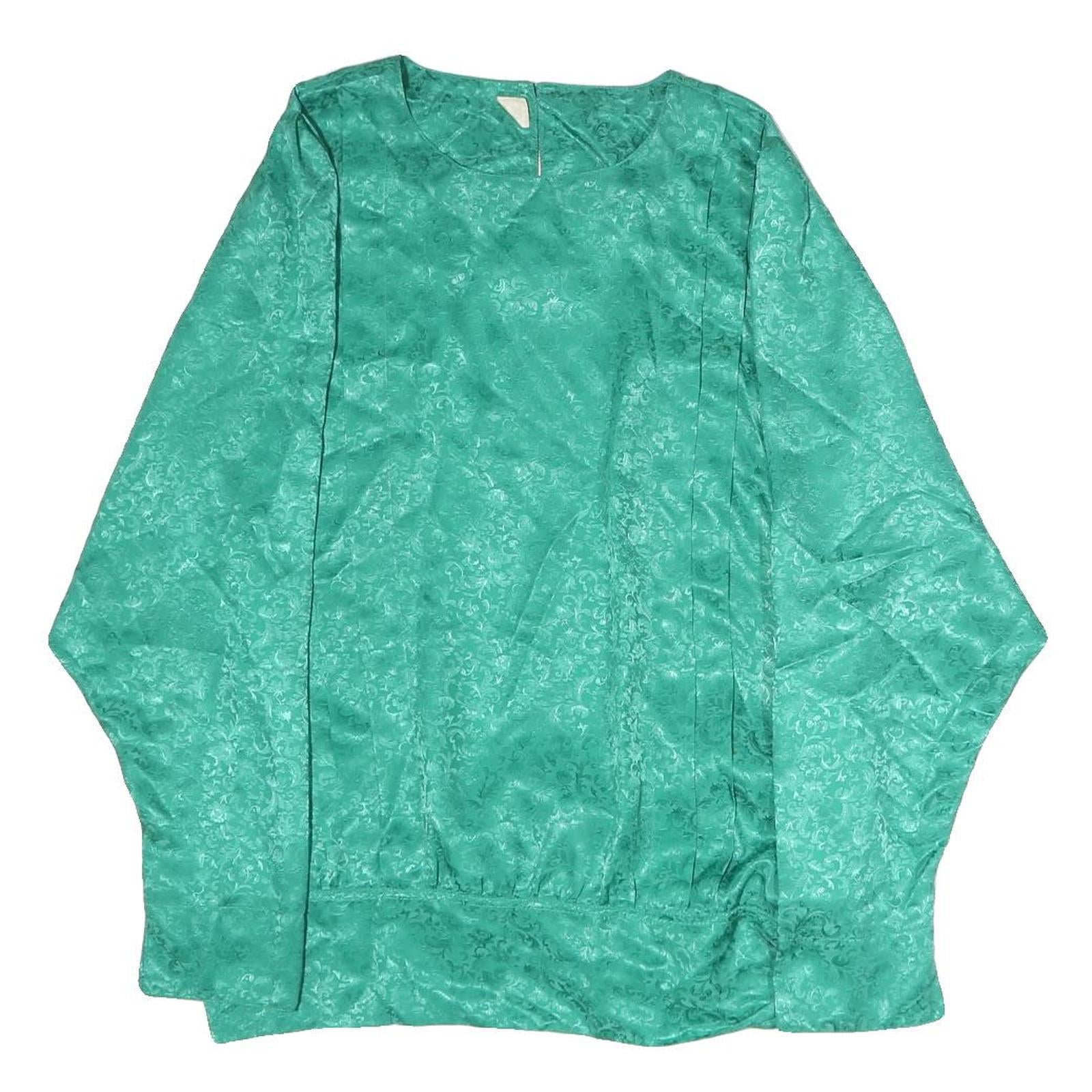 TRU Womens Green Printed Silk Long Sleeve Round Neck Top M Elegant Design Refurbished - N/A refurbished available on Cerqular
