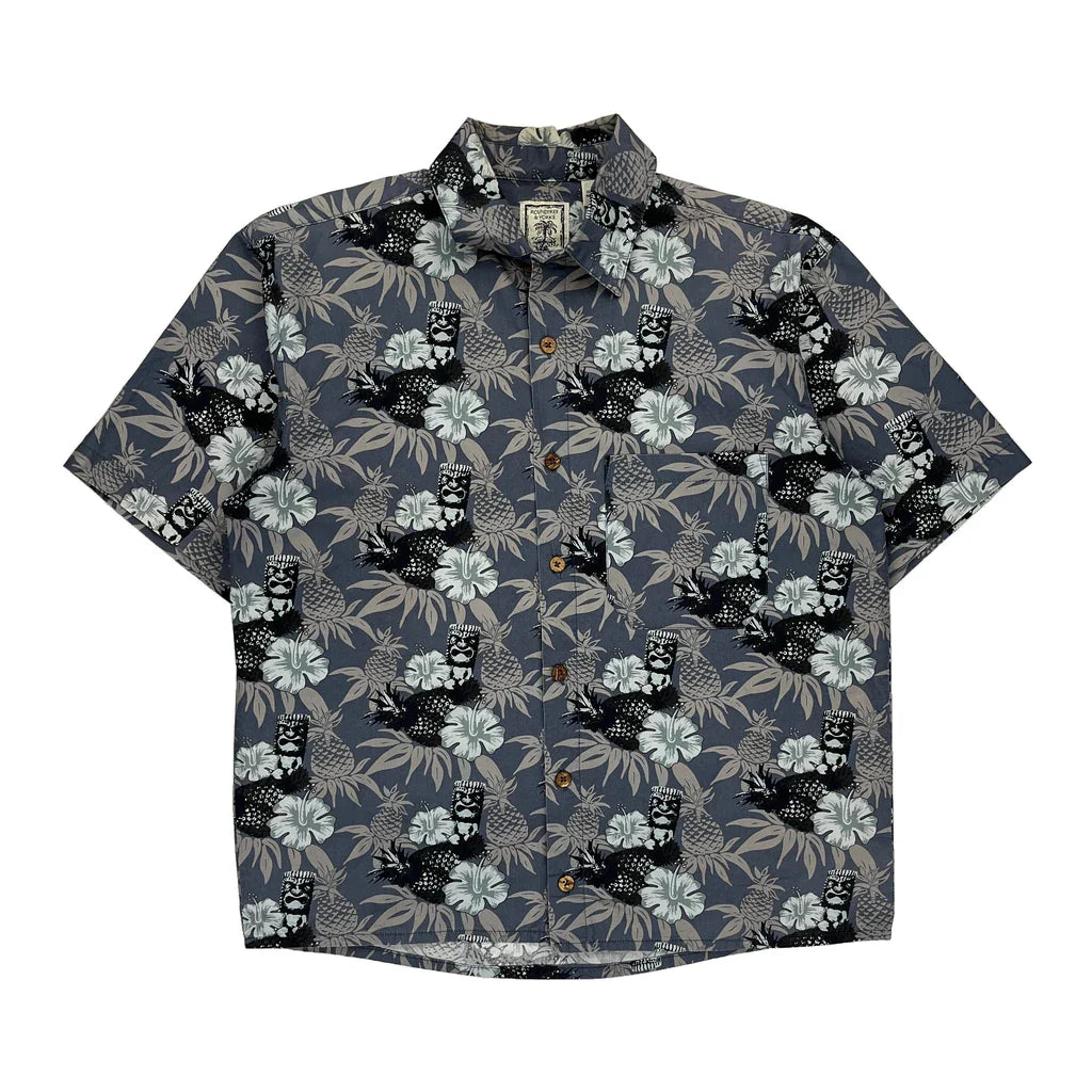 Roundtree & Yorke Floral Hawaiian Shirt - Medium Blue Cotton Refurbished - Thrifted (note: this is a term often used to describe second- refurbished available on Cerqular