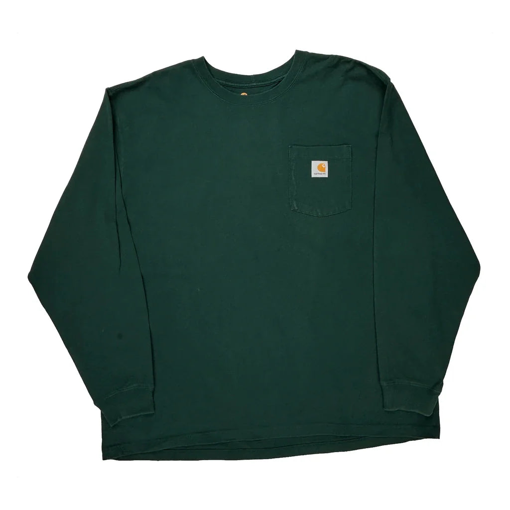 Buy Carhartt Long Sleeve T-Shirt - 2XL Green Cotton Refurbished - $60.29 Carhartt Long Sleeve T-Shirt - 2XL Green Cotton Refurbished - Thrifted (note: this is a term often used to describe second- refurbished available on Cerqular