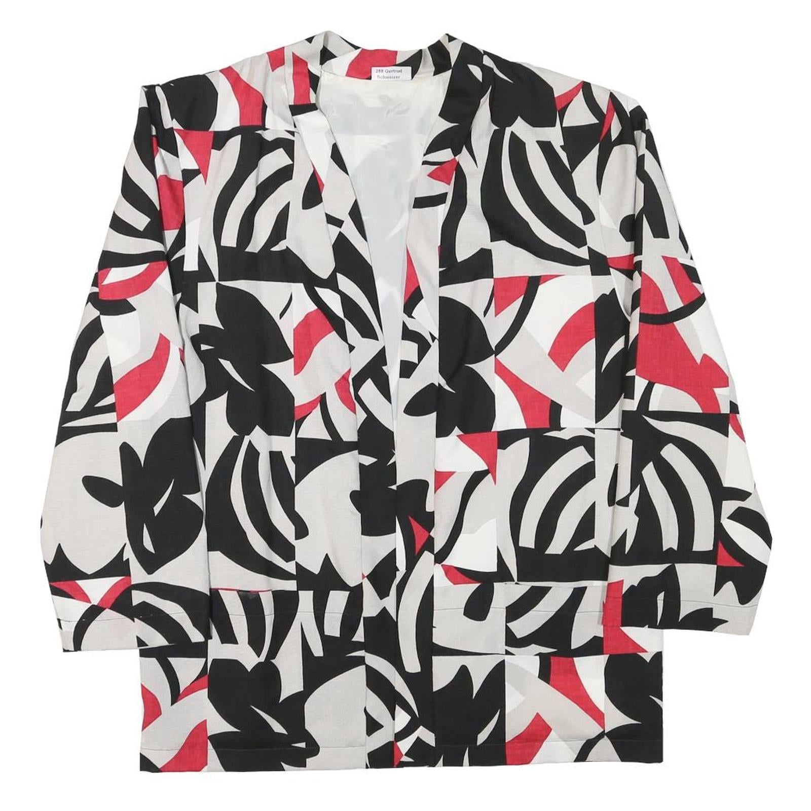 Womens Black White & Red Abstract Pattern Jacket M Polyester Blend Relaxed Fit Refurbished - N/A refurbished available on Cerqular