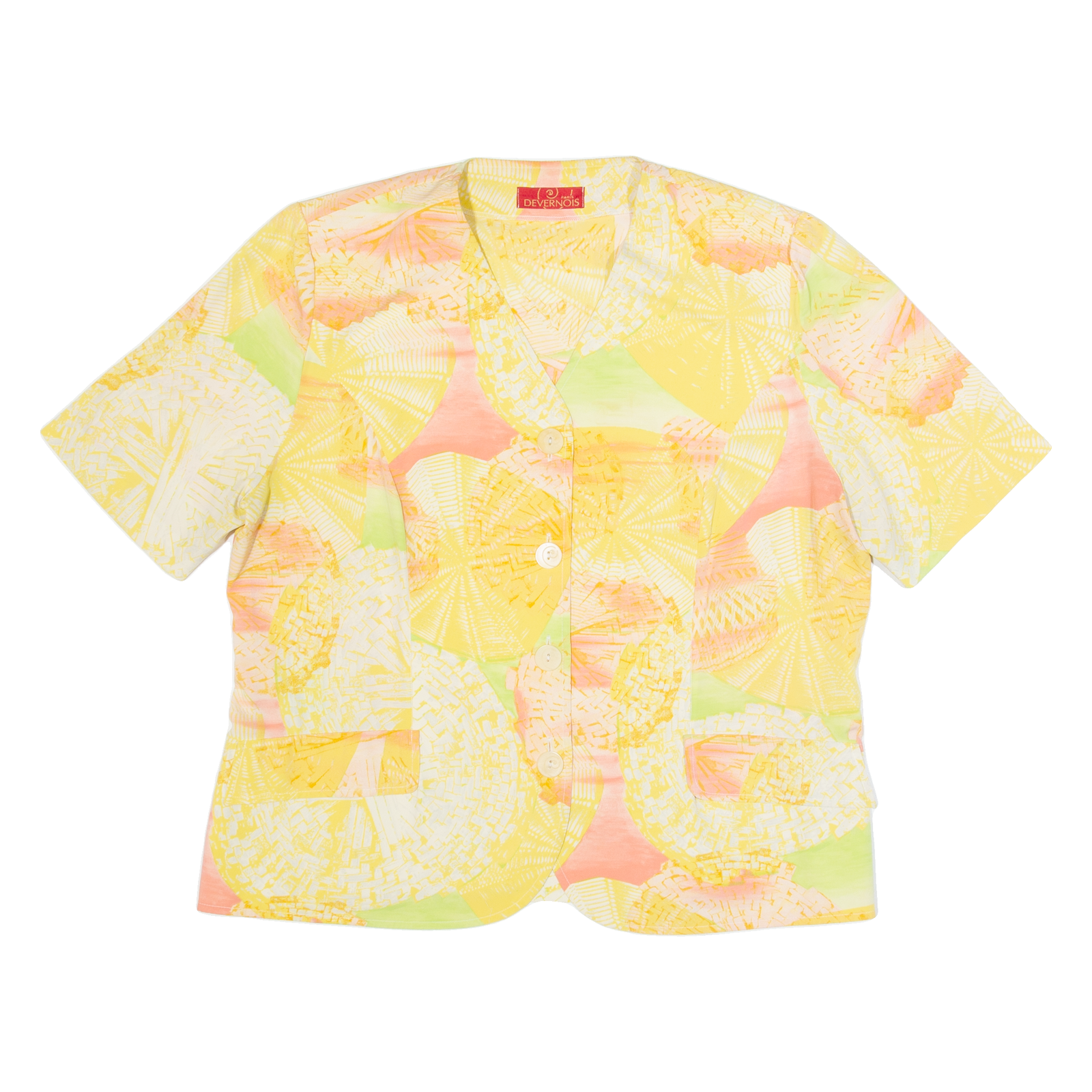 DEVERNOIS Womens Printed Blouse Yellow V-Neck Crazy Pattern XL Refurbished - N/A refurbished available on Cerqular