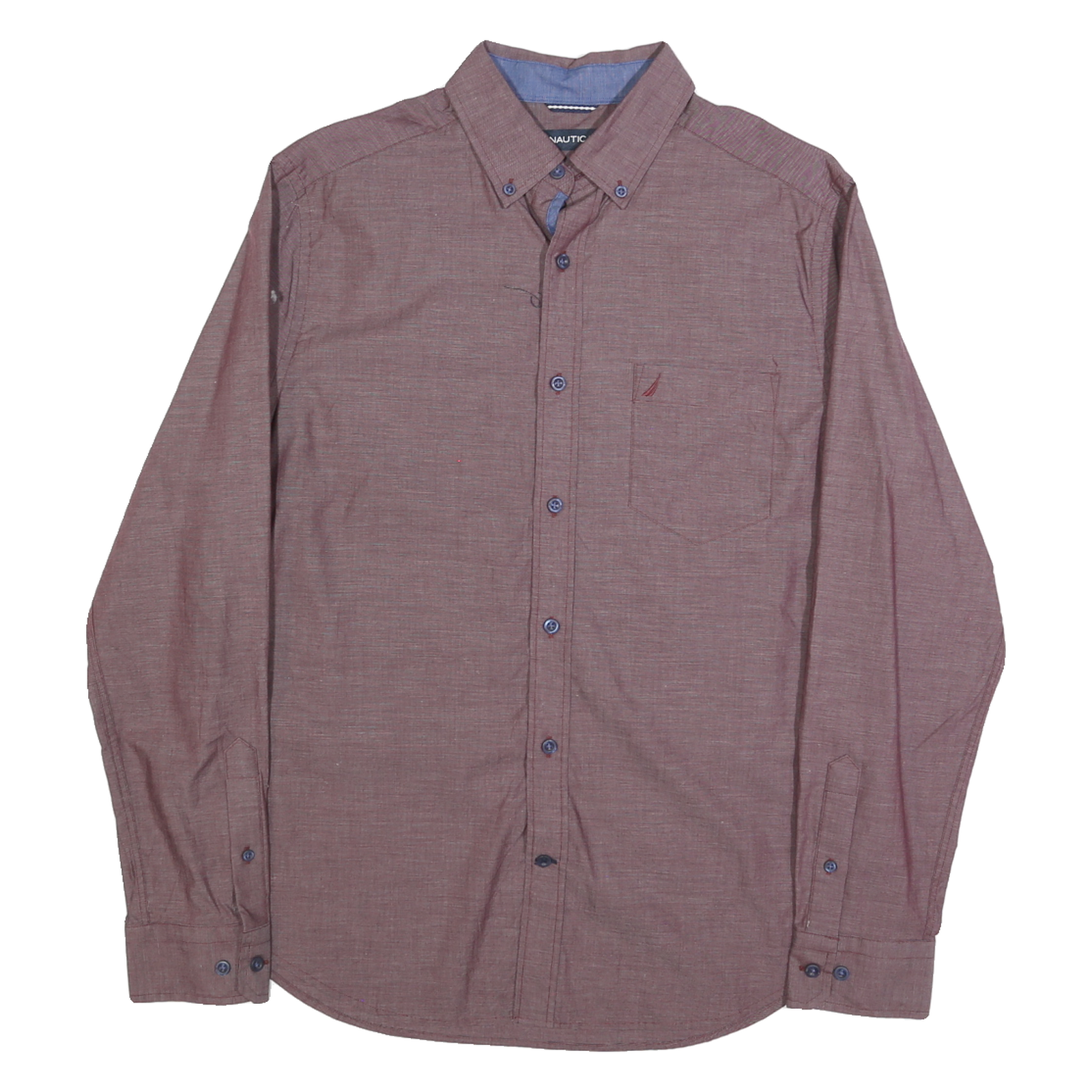 NAUTICA Mens Maroon Plain Shirt M Cotton Long Sleeve Button Down Relaxed Fit Refurbished - N/A refurbished available on Cerqular