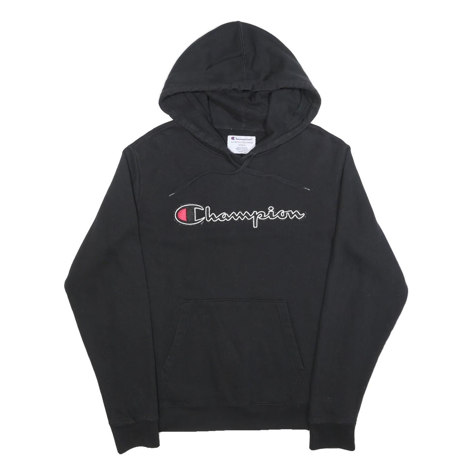 CHAMPION Mens Black Pullover Hoodie M Classic Logo Sweatshirt Cotton Blend Refurbished - N/A refurbished available on Cerqular