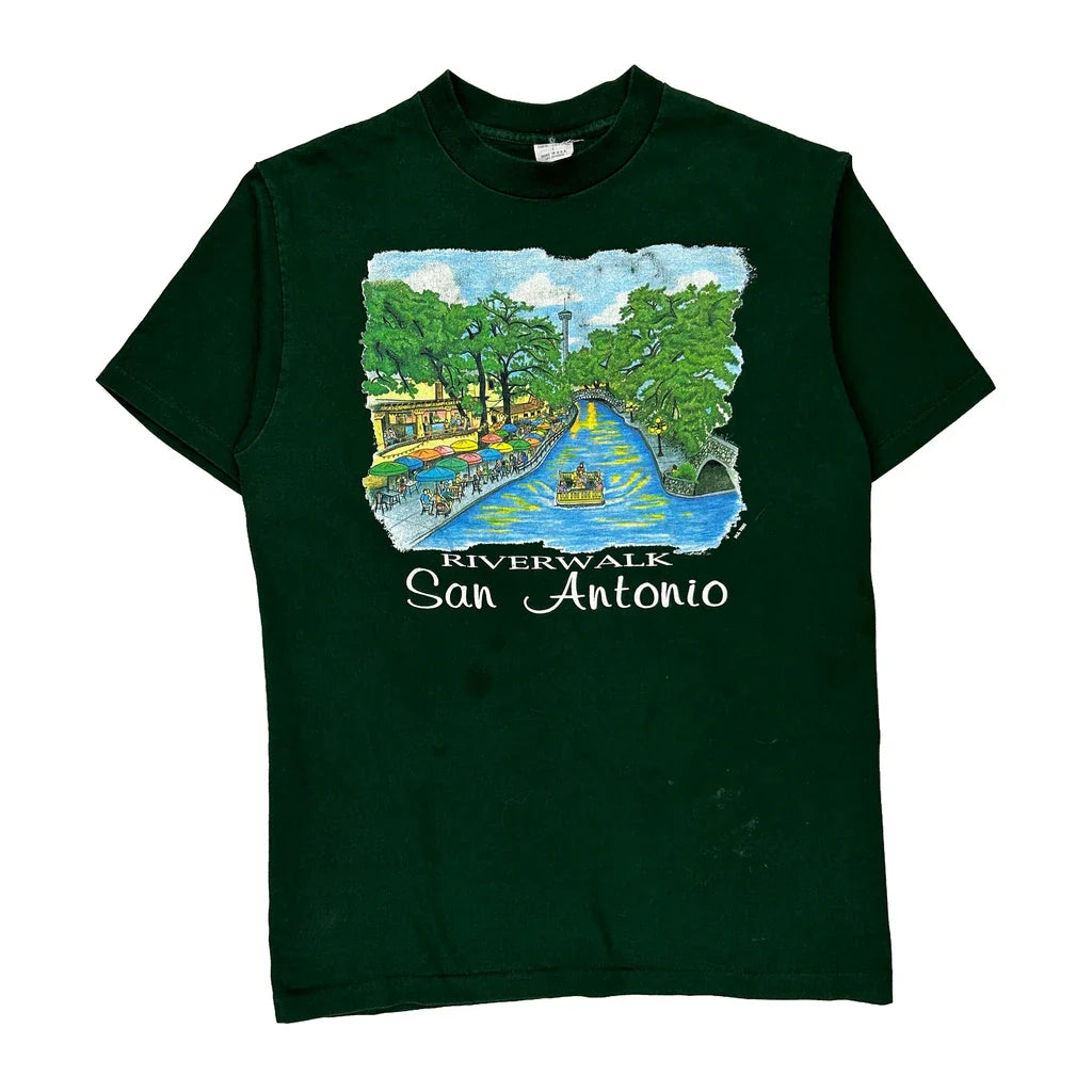 Riverwalk San Antonio Anvil Single Stitch T-Shirt - Large Green Cotton Refurbished - Thrifted (note: this is a term often used to describe second- refurbished available on Cerqular