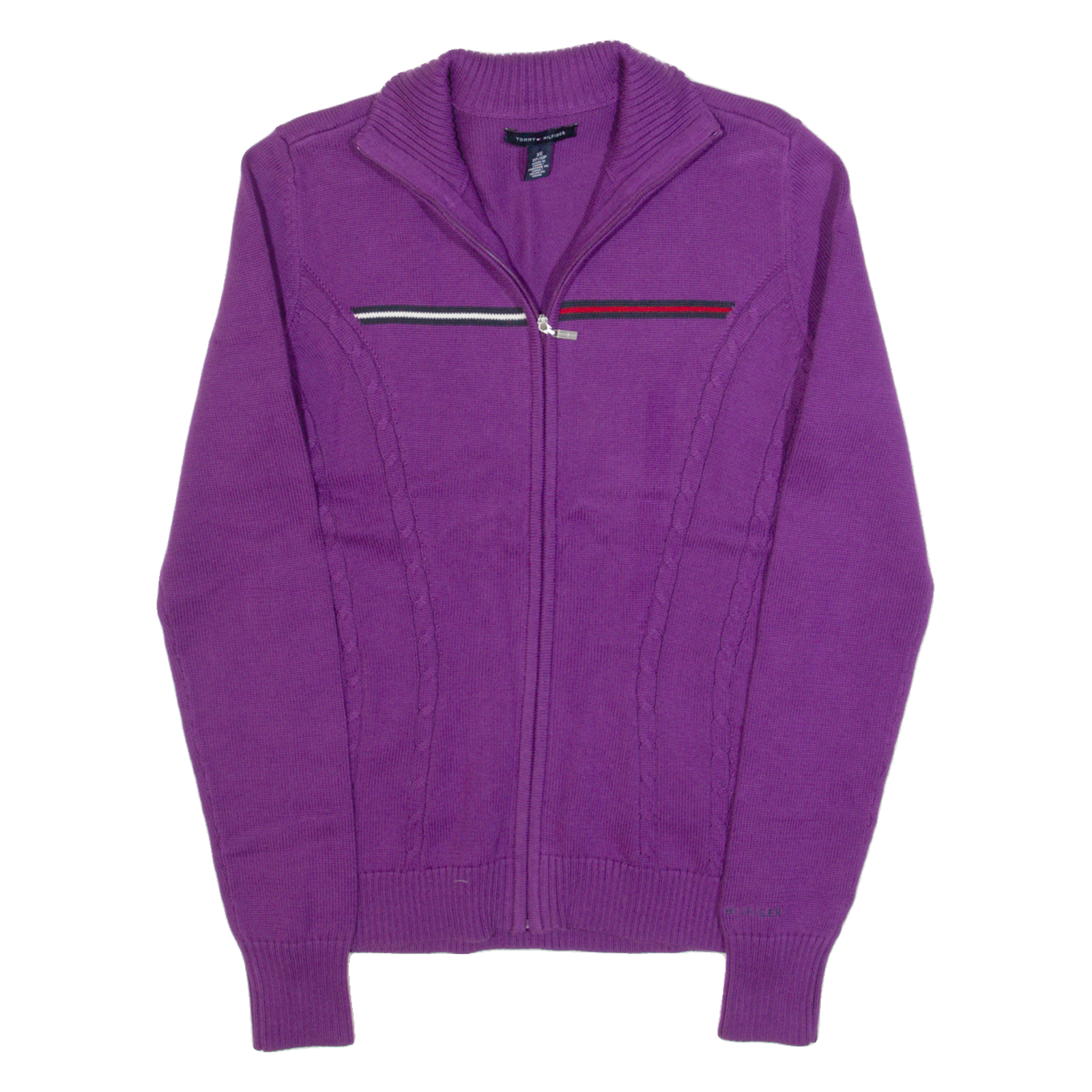 TOMMY HILFIGER Womens Cardigan Purple High Neck Tight Knit XS Refurbished - N/A refurbished available on Cerqular
