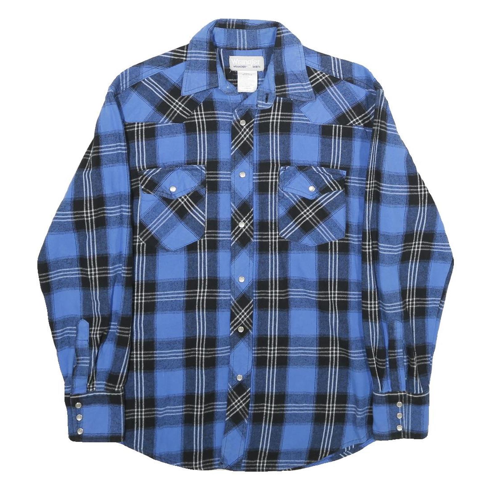 WRANGLER Mens Blue & Black Check Shirt M Classic Cotton Western Style Long Refurbished - N/A refurbished available on Cerqular