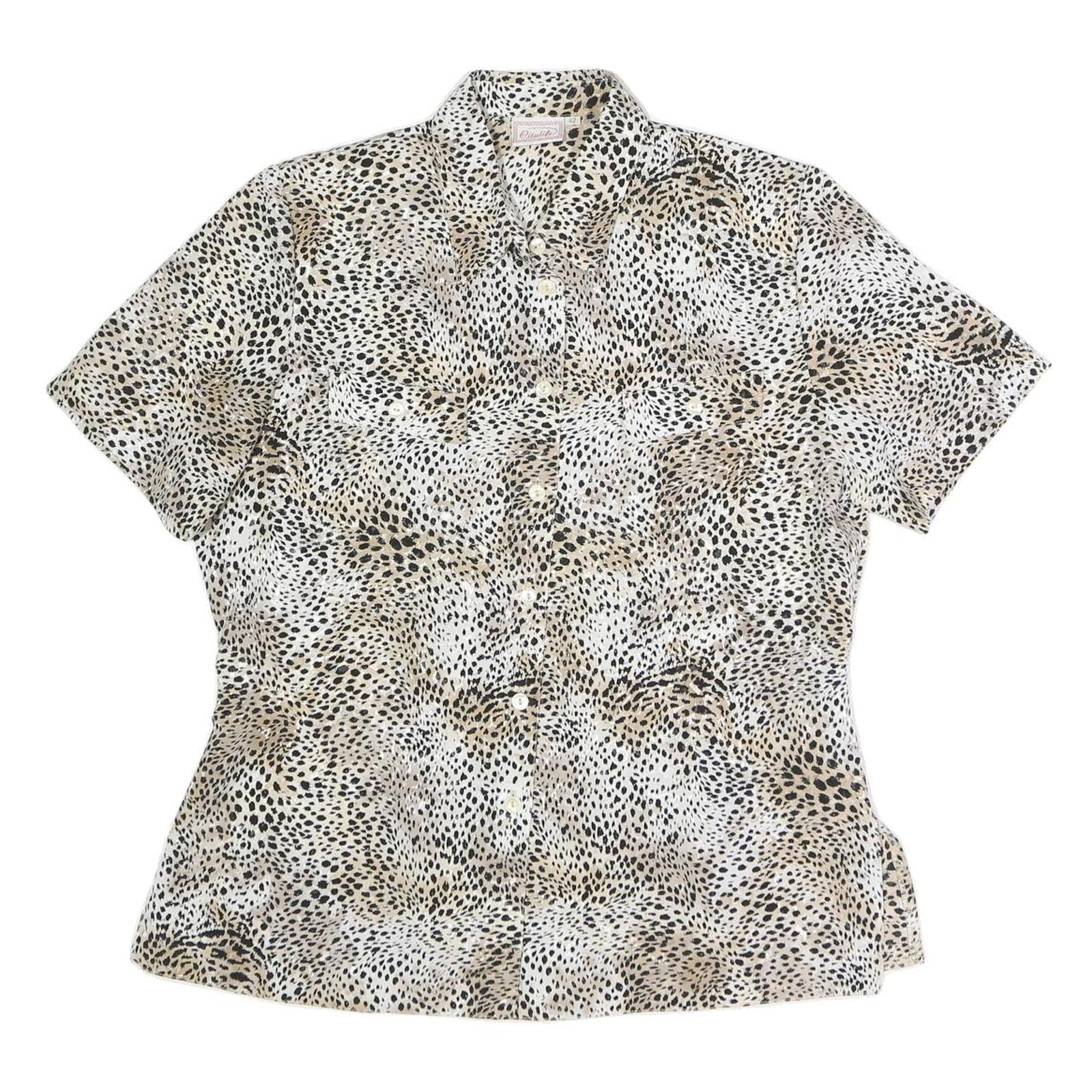 CITY LIFE Womens Beige & Black Printed Short Sleeve Collared Shirt L Polyester Refurbished - N/A refurbished available on Cerqular