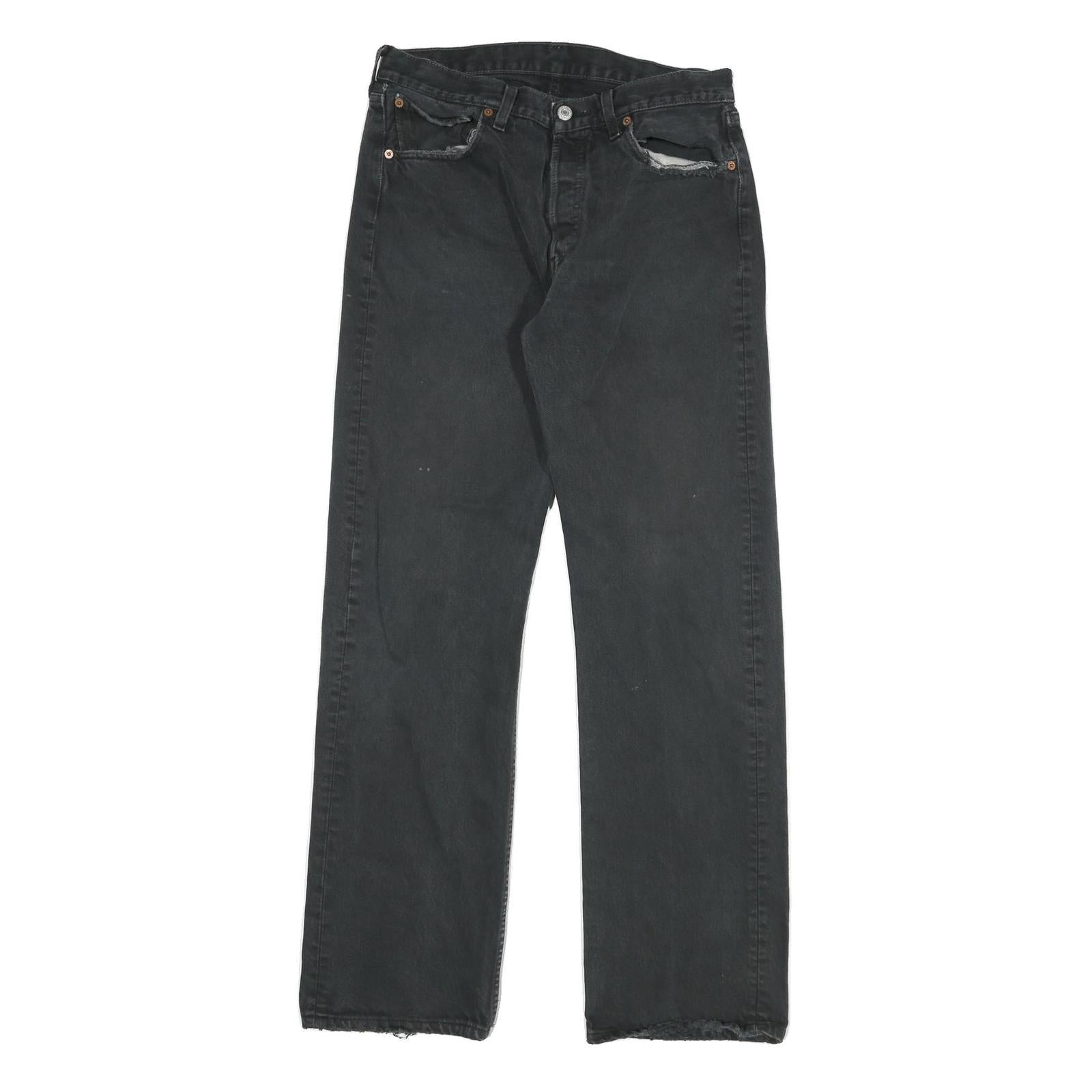 LEVI'S 501 Mens Jeans Black Regular Straight Denim Raw W30 L32 Classic Button Refurbished - N/A refurbished available on Cerqular