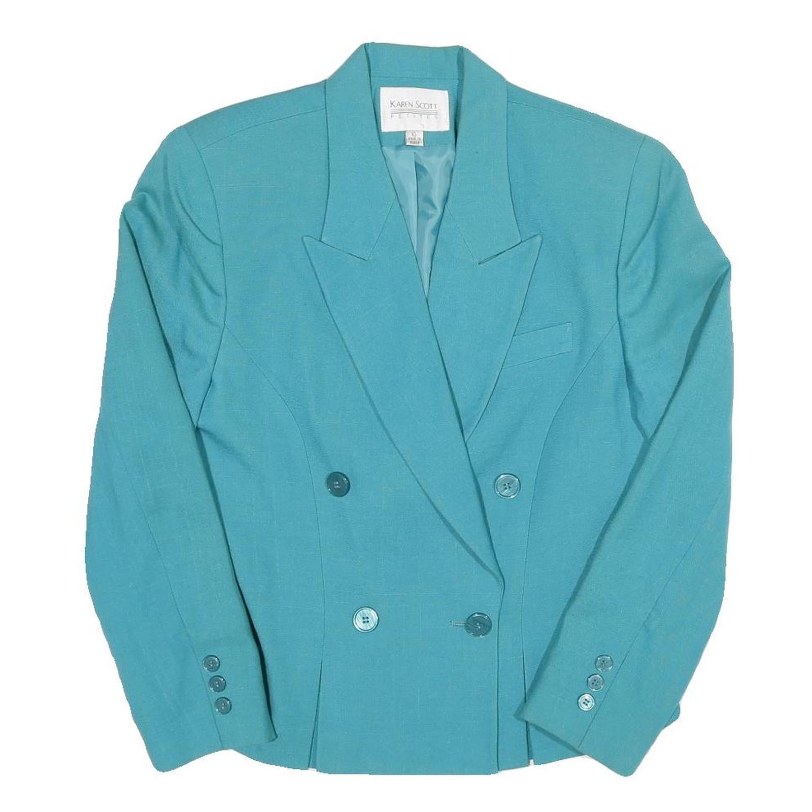 Womens Blue Karen Scott Petite Double Breasted Jacket Cotton Blend Tailored Refurbished - N/A refurbished available on Cerqular