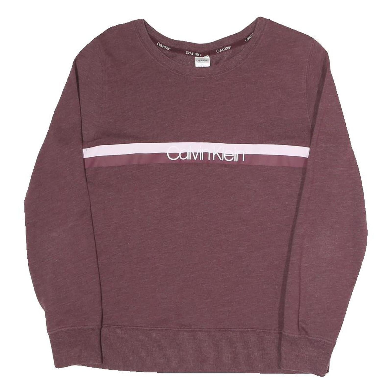 CALVIN KLEIN Womens Maroon & Pink Logo Print Pullover Crew Neck M Cotton Blend Refurbished - N/A refurbished available on Cerqular