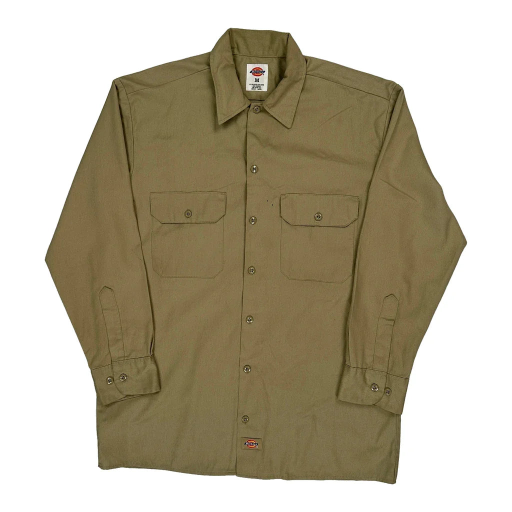 Dickies Shirt - Medium Beige Cotton Blend Refurbished - Thrifted (note: this is a term often used to describe second- refurbished available on Cerqular