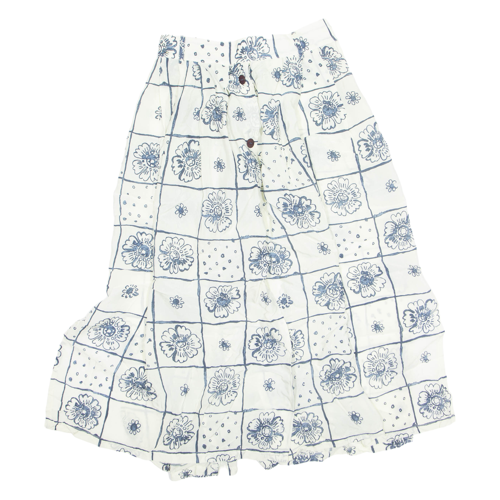 Button Down Womens A-Line Skirt White Knee Length Floral M Refurbished - N/A refurbished available on Cerqular