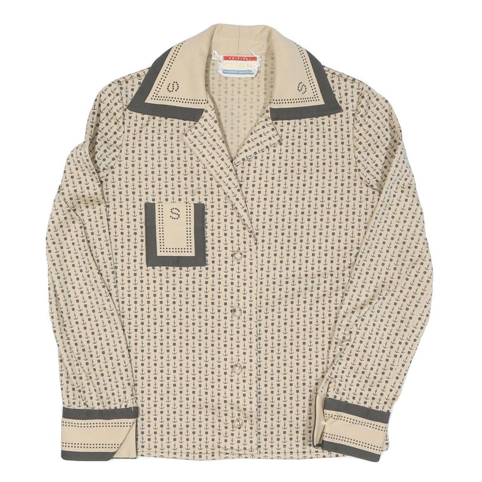 Womens Beige Anchor Print Shirt Long Sleeve Collared Cotton Blend S Nautical Refurbished - N/A refurbished available on Cerqular