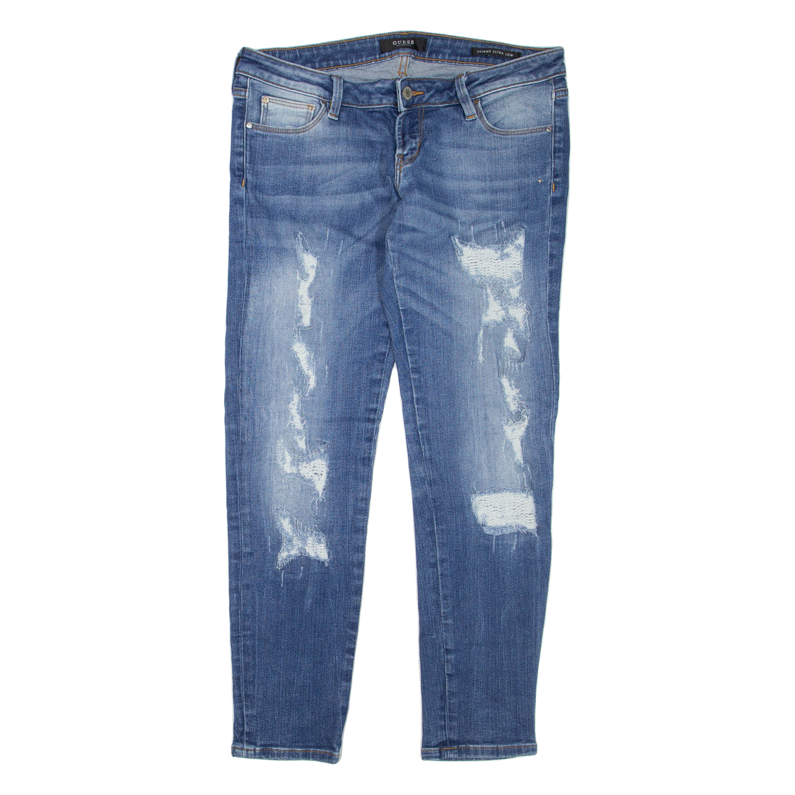 GUESS Distressed Ultra Low Womens Jeans Blue Regular Skinny Stone Wash W30 L28 Refurbished - N/A refurbished available on Cerqular