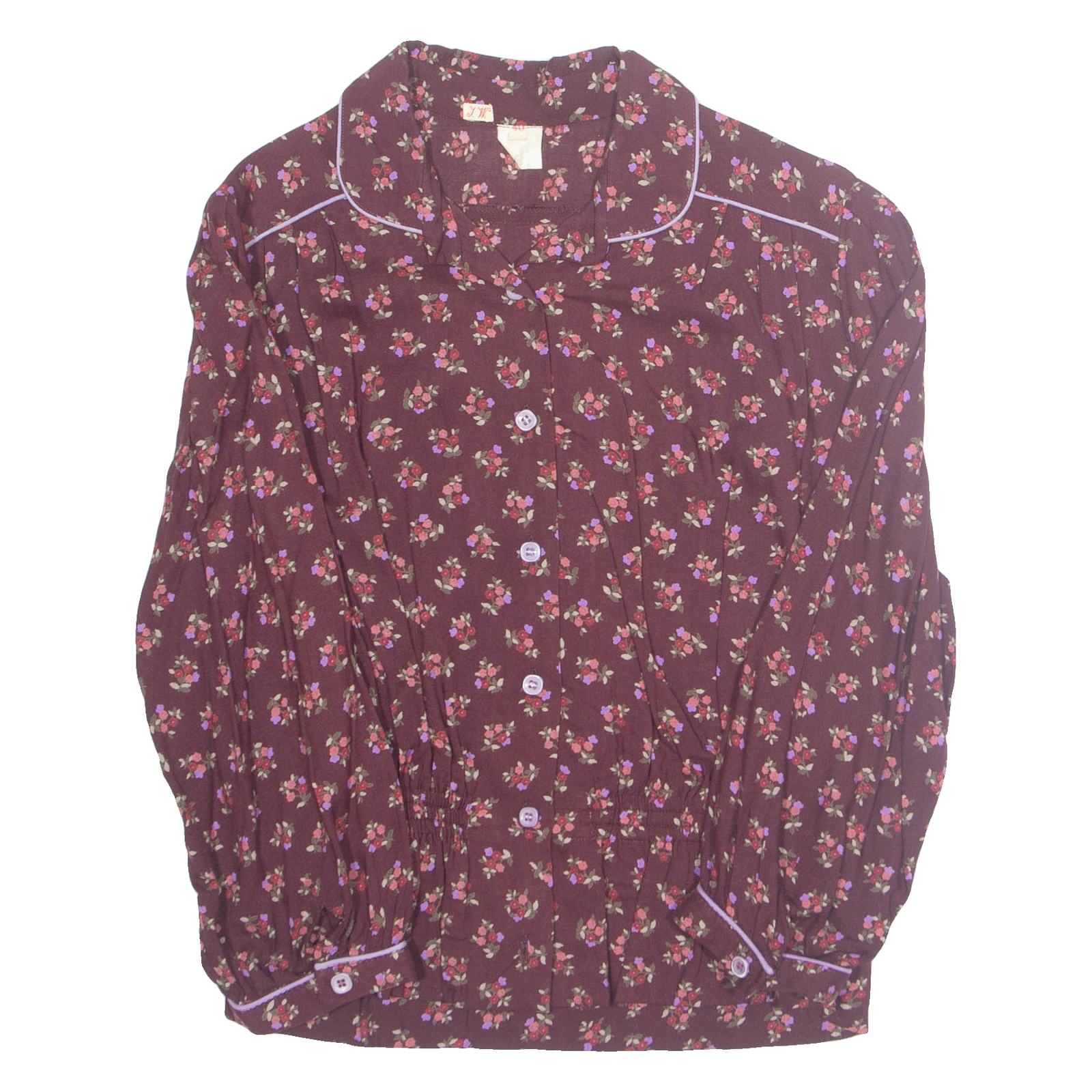 J.W Womens Printed Blouse Purple Long Sleeve Viscose Floral M Refurbished - N/A refurbished available on Cerqular