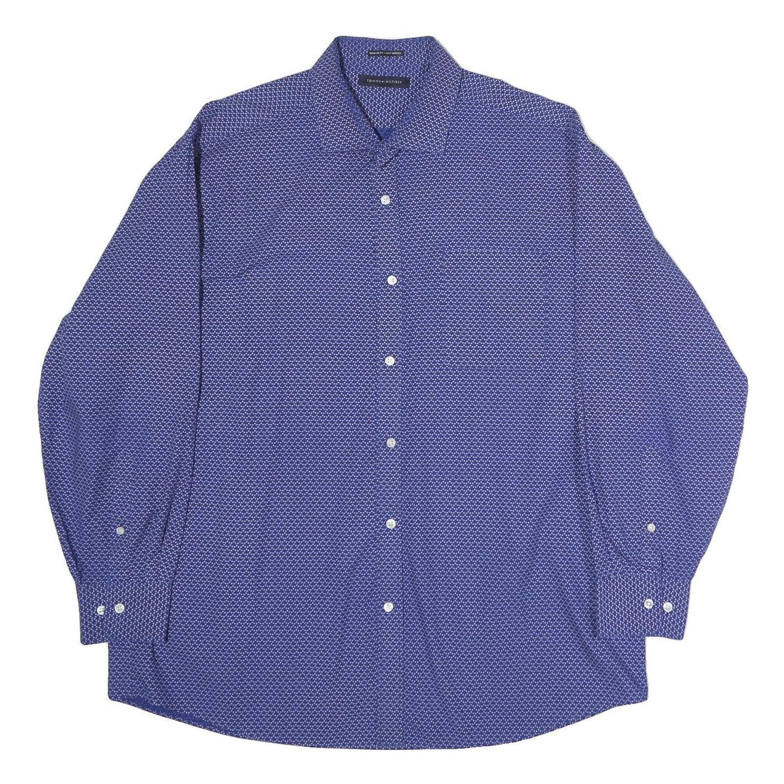 TOMMY HILFIGER Mens Blue Patterned Shirt XL Long Sleeve Button Cotton Casual Refurbished - N/A refurbished available on Cerqular