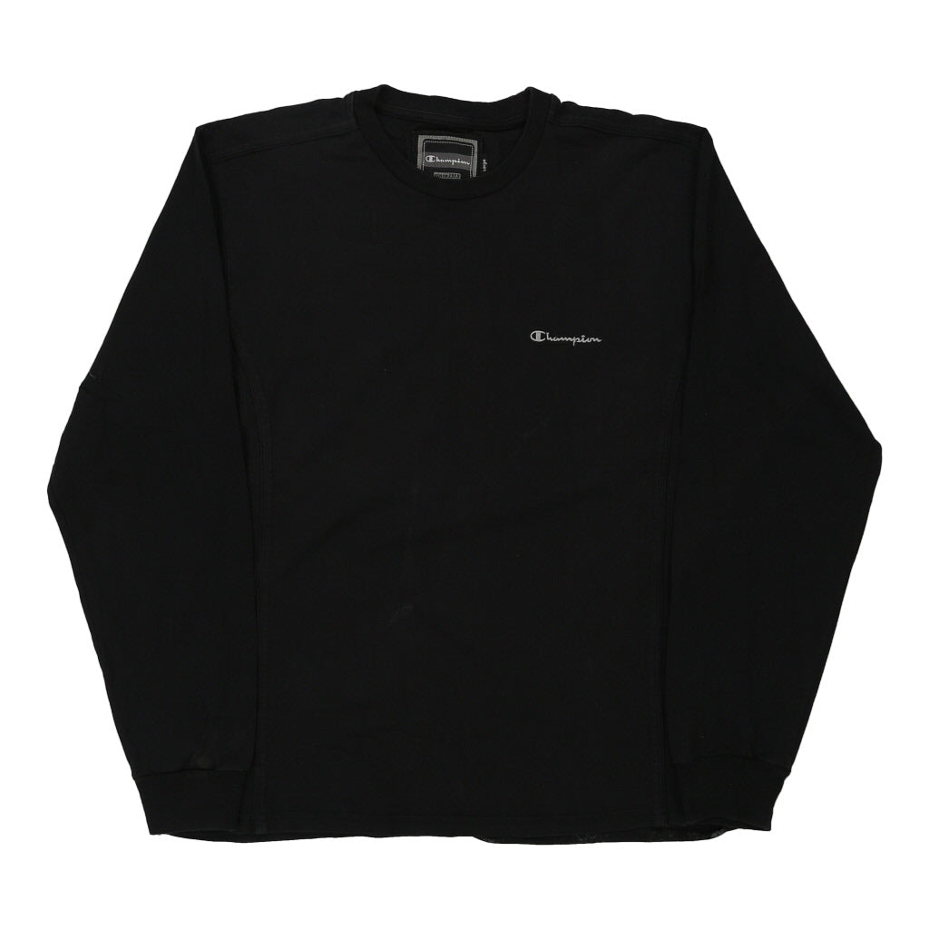 Champion Long Sleeve T-Shirt - Large Black Cotton Refurbished - Thrifted (note: this is a term often used to describe second- refurbished available on Cerqular
