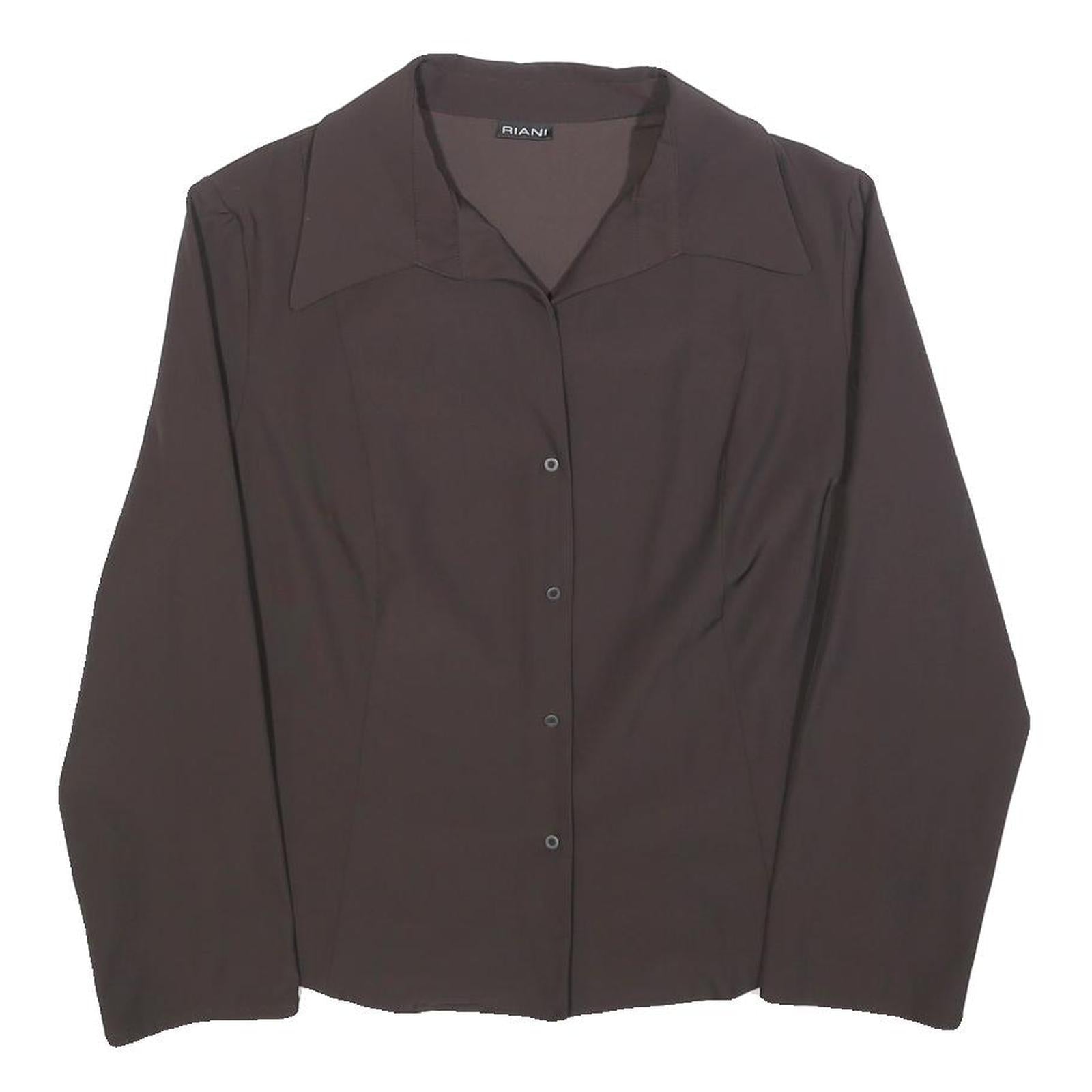 RIANI Womens Brown Shirt Long Sleeve V Neck Button M Elegant Sophisticated Refurbished - N/A refurbished available on Cerqular