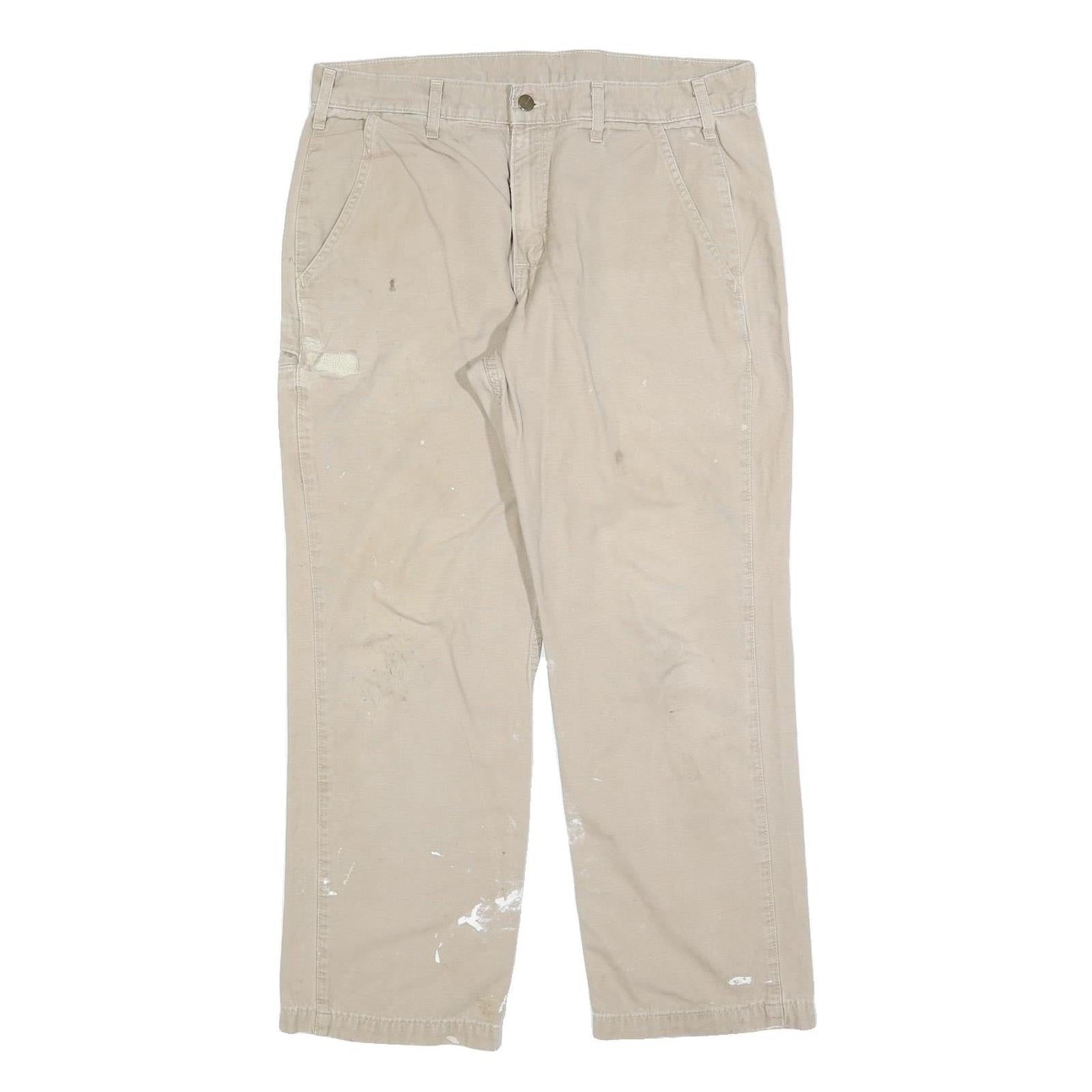 CARHARTT Mens Cotton Blend Beige Relaxed Straight Trousers W34 L30 Workwear Refurbished - N/A refurbished available on Cerqular