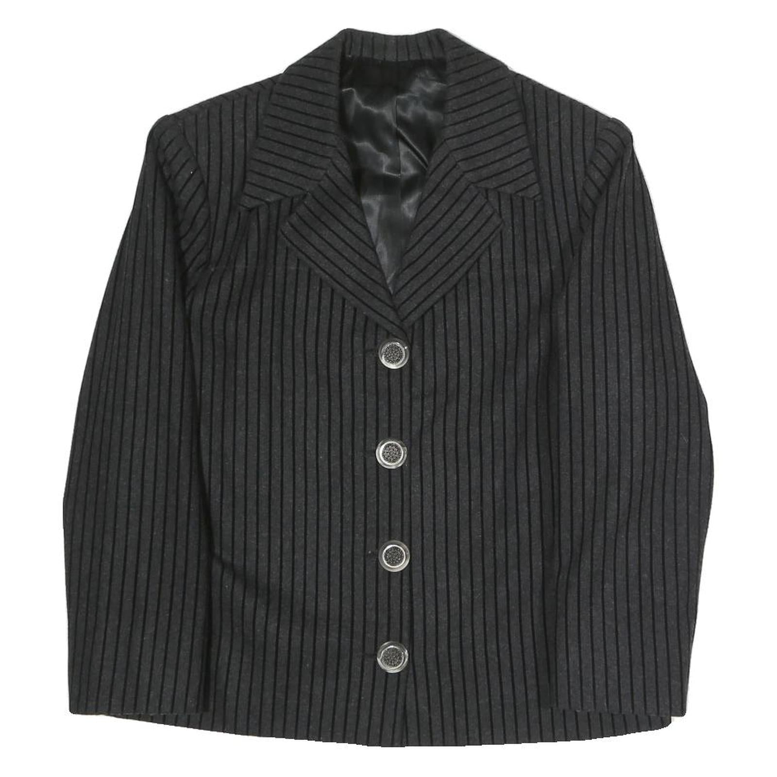 Womens Black Pinstripe Button Jacket M Polyester Blend Classic Formal Wear Refurbished - N/A refurbished available on Cerqular