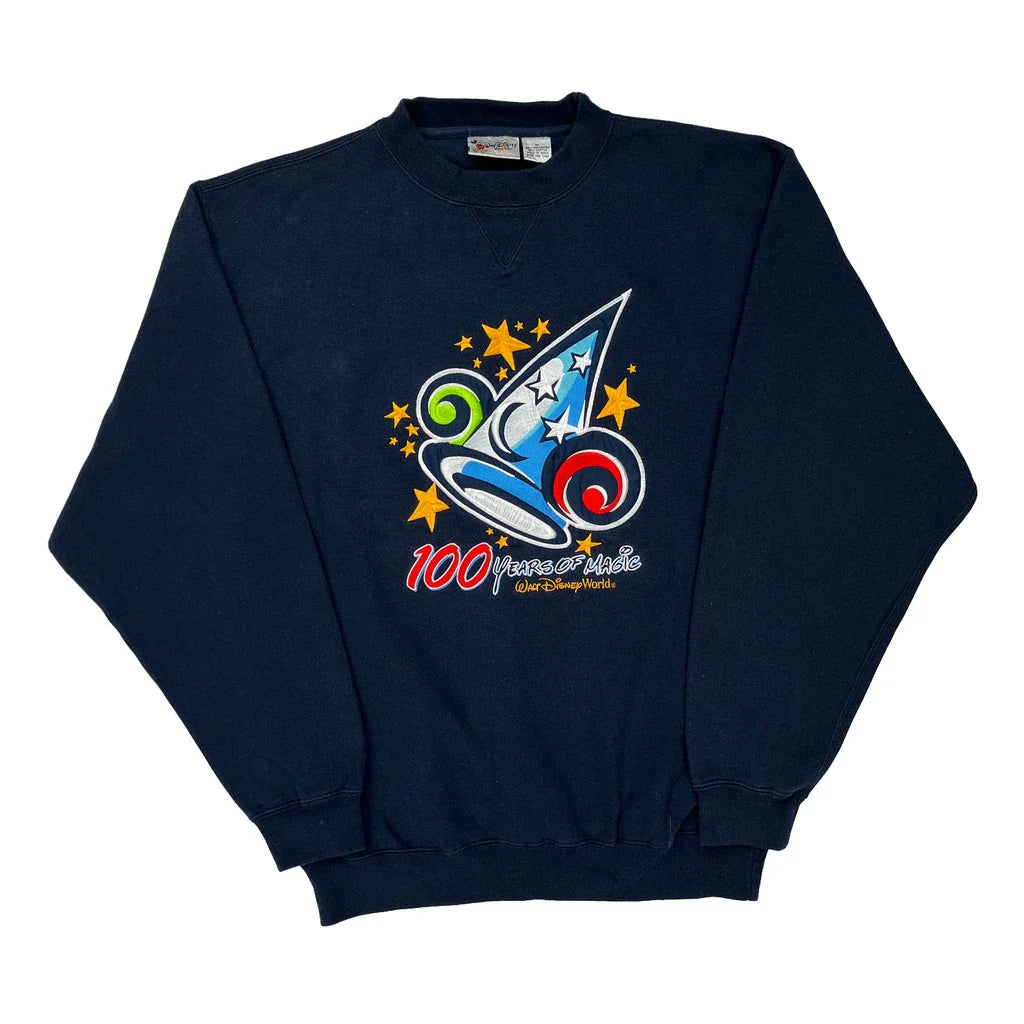 100 Years Of Magic Disney Graphic Sweatshirt - Medium Navy Polyester Blend Refurbished - Thrifted (note: this is a term often used to describe second- refurbished available on Cerqular