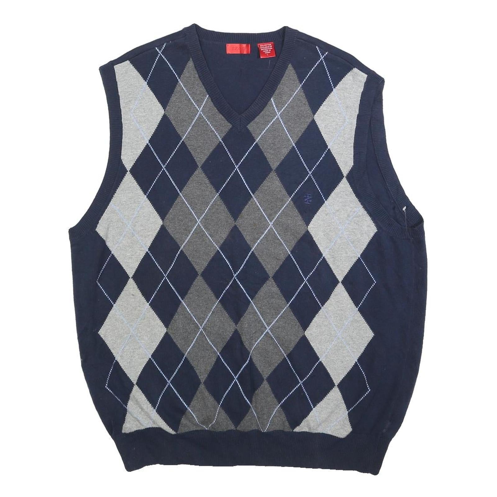 IZOD Mens Navy & Grey Argyle Patterned V-Neck Cotton Jumper L Sleeveless Classic Refurbished - N/A refurbished available on Cerqular