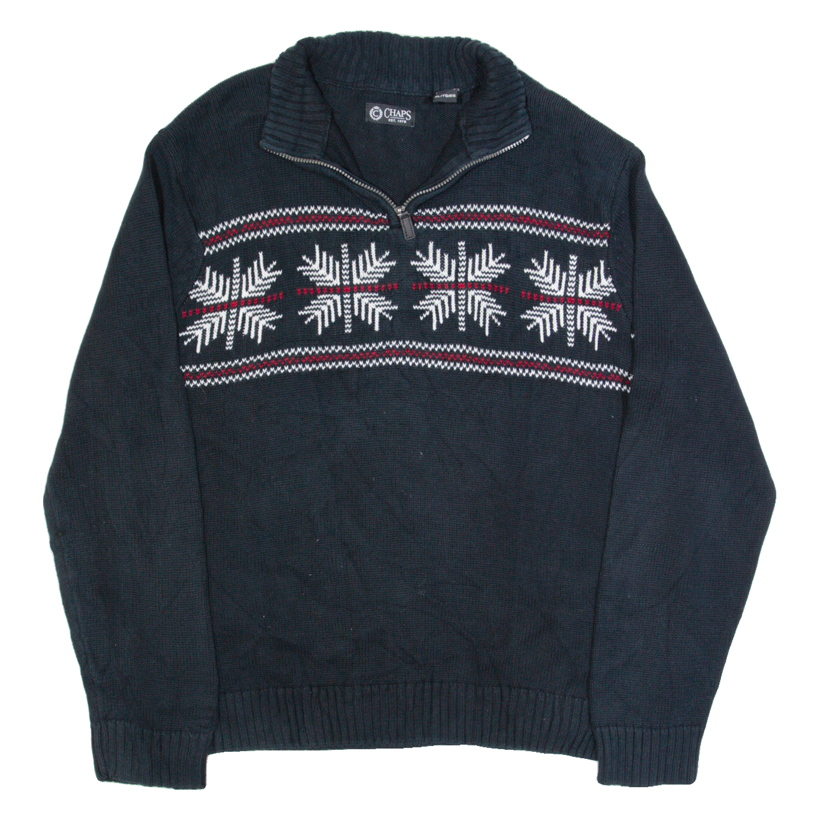 CHAPS Mens Patterned Jumper Black 1/4 Zip Tight Knit L Refurbished - N/A refurbished available on Cerqular