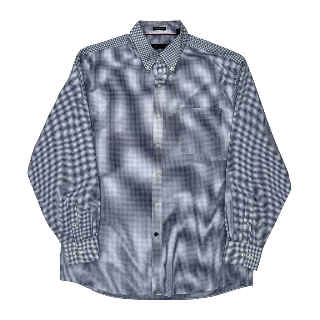 Tommy Hilfiger Checked Shirt - Large Blue Cotton Refurbished - Thrifted (note: this is a term often used to describe second- refurbished available on Cerqular