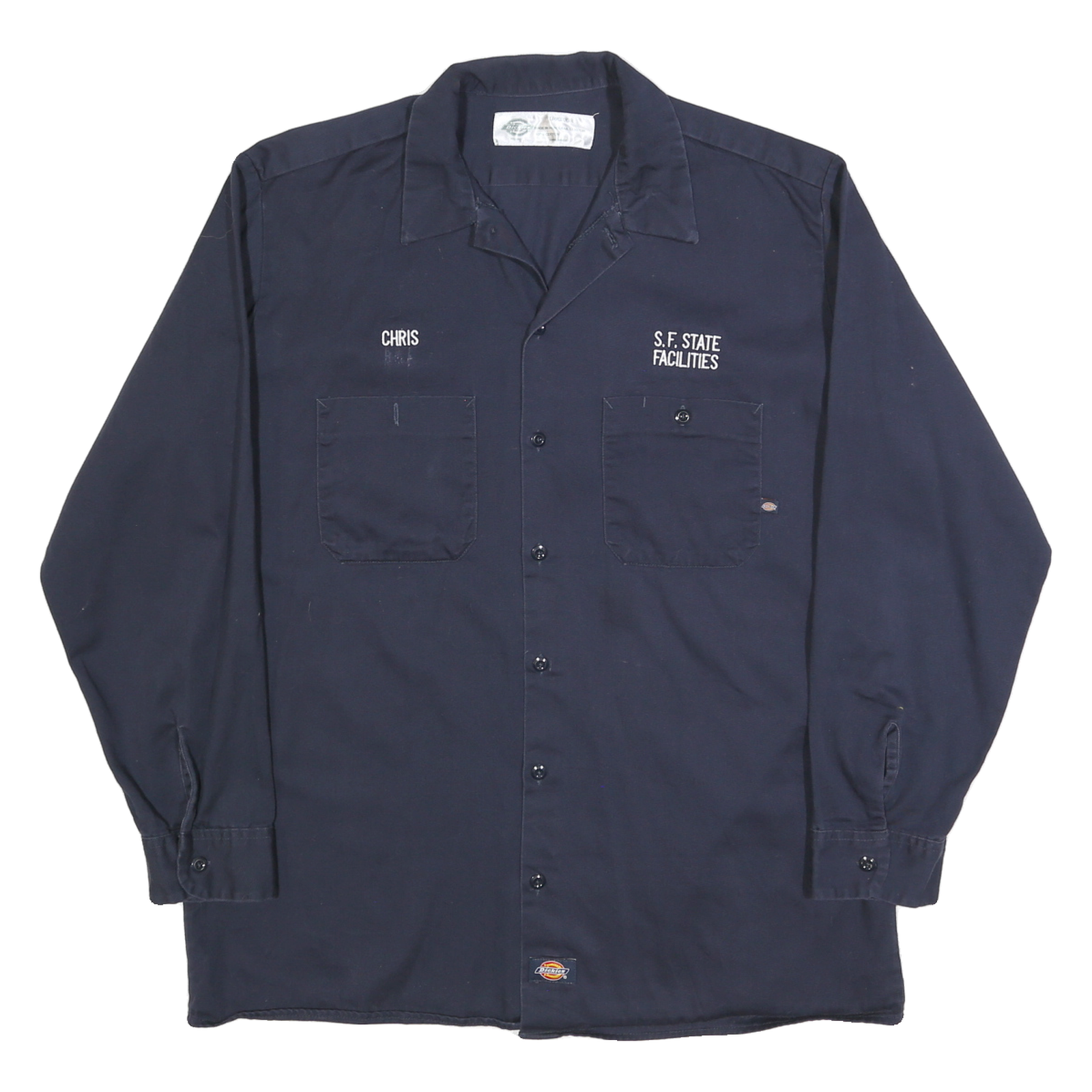 DICKIES Mens Navy Work Shirt L Cotton Blend Durable Button Closure Utility Refurbished - N/A refurbished available on Cerqular
